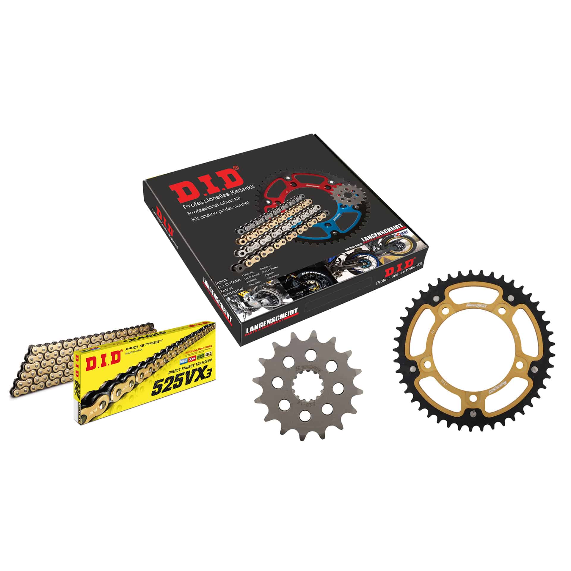 D.I.D. Supersprox Kettenkit Stealth 525VX3(G&B) Niet X 16/45/110 gold für Suzu