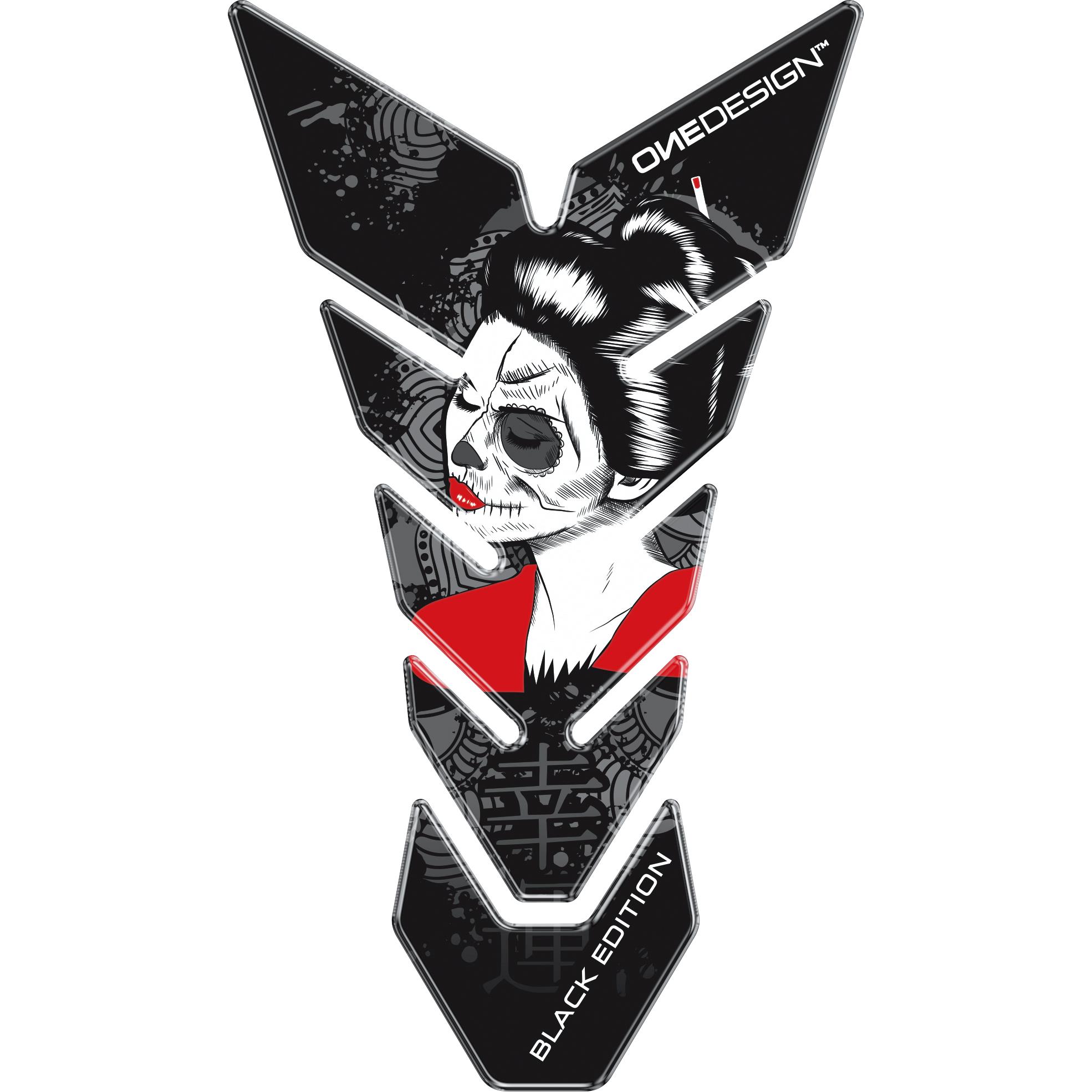 ONEDESIGN Tankpad CG 225x130mm Geisha schwarz/weiß/rot - Motorradteile & Ersatzteile - Verkleidungen & Abdeckungen