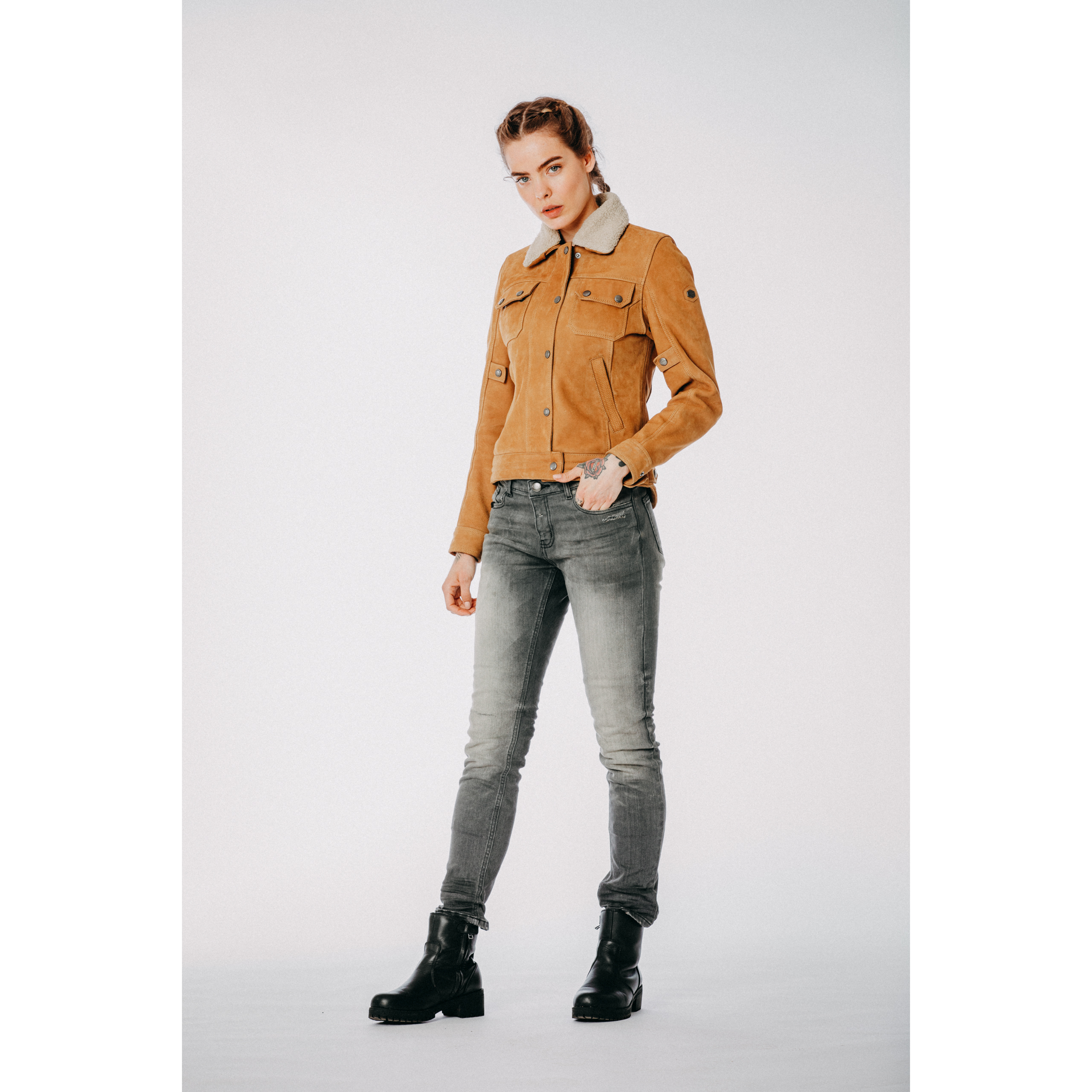 Spirit Motors-Brave Ebony Damen Lederjacke beige M-1000121999013109