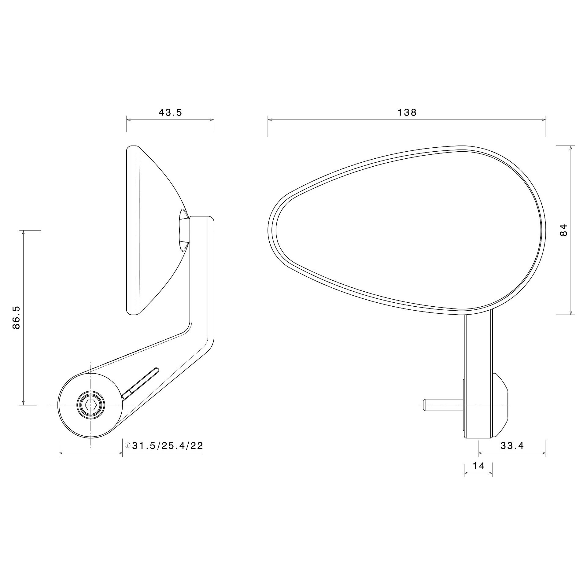 Rizoma-Lenkerendenspiegel M6 Reverse Radial BS233-0001255112000000
