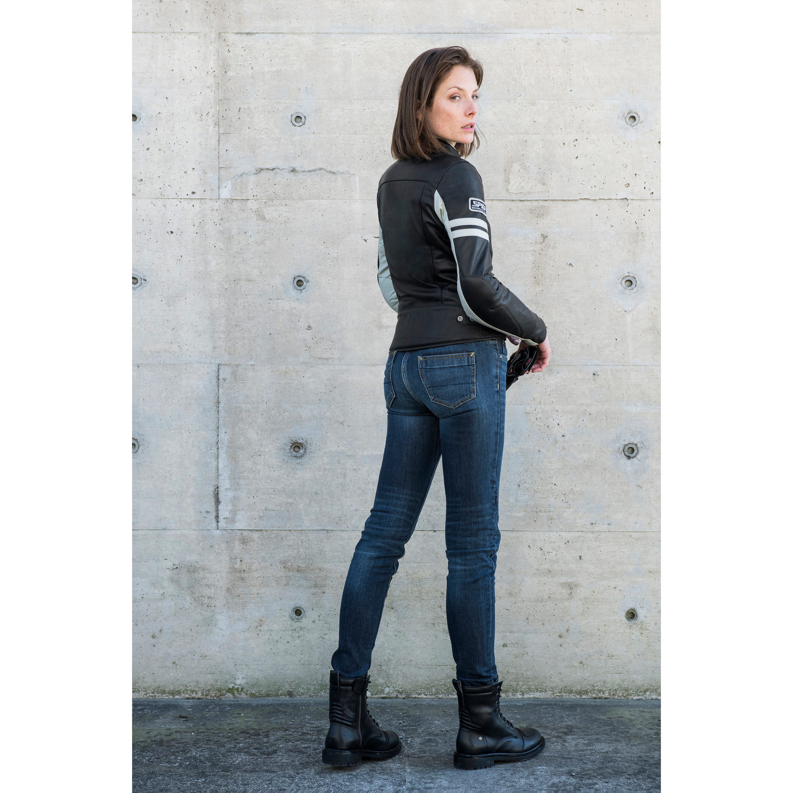 SPIDI-Vintage Damen Lederjacke schwarz/weiß 38 (IT 44)-1006251999004406