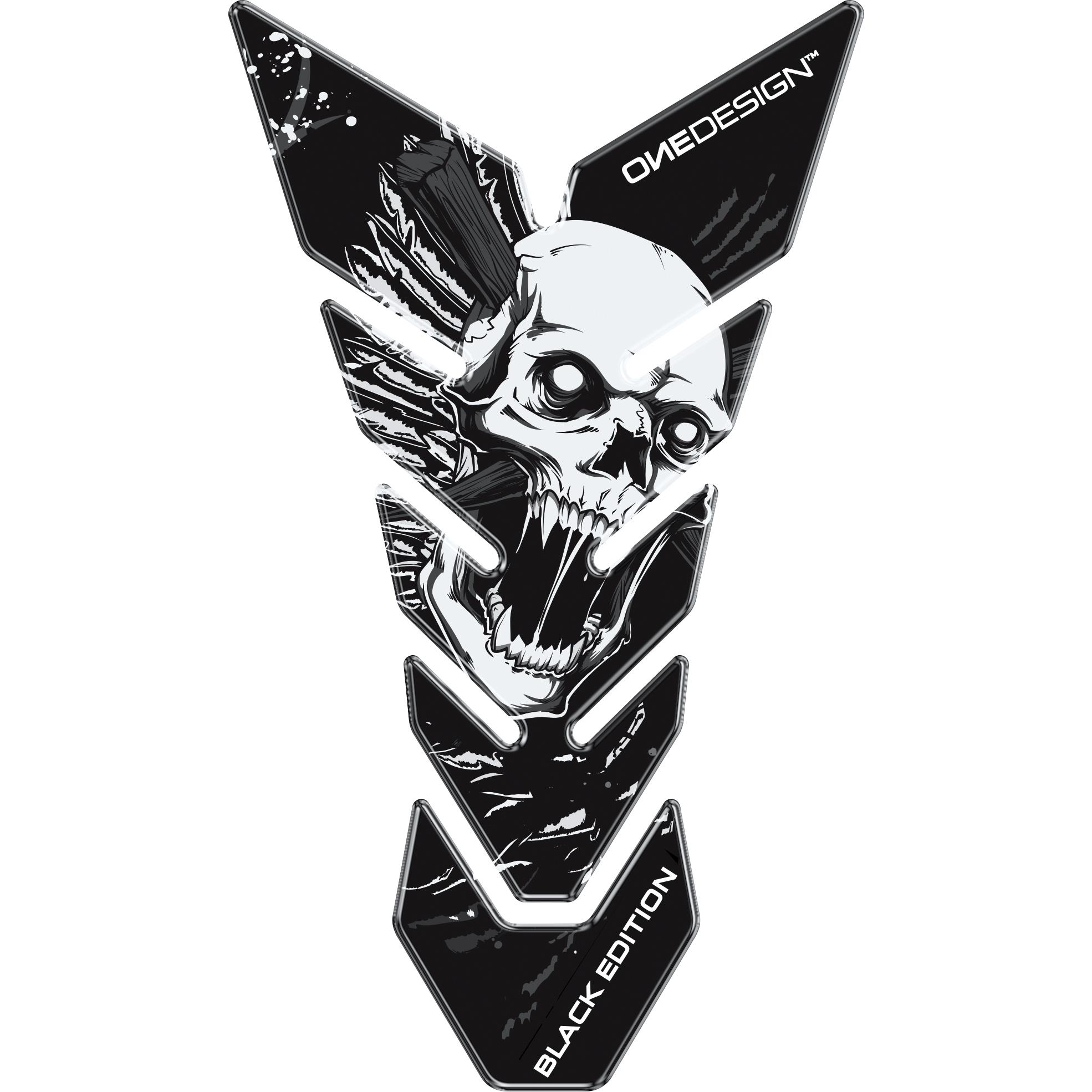 ONEDESIGN Tankpad CG 225x130mm Skull 6 schwarz/weiß - Motorradteile & Ersatzteile - Verkleidungen & Abdeckungen