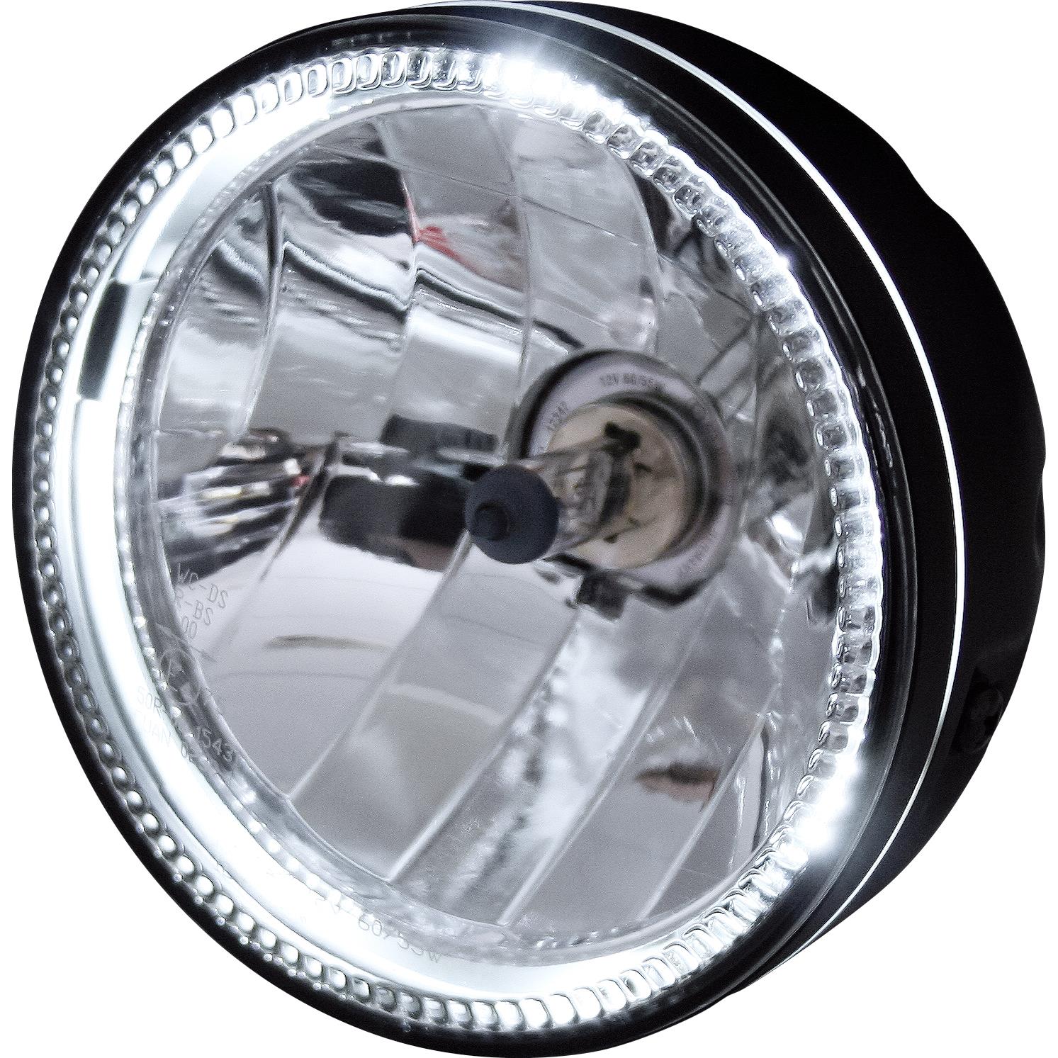 Highsider H4 Hauptscheinwerfer Ø145mm mit LED Skyline schwarz seitlich - Motorradteile & Ersatzteile - Beleuchtung