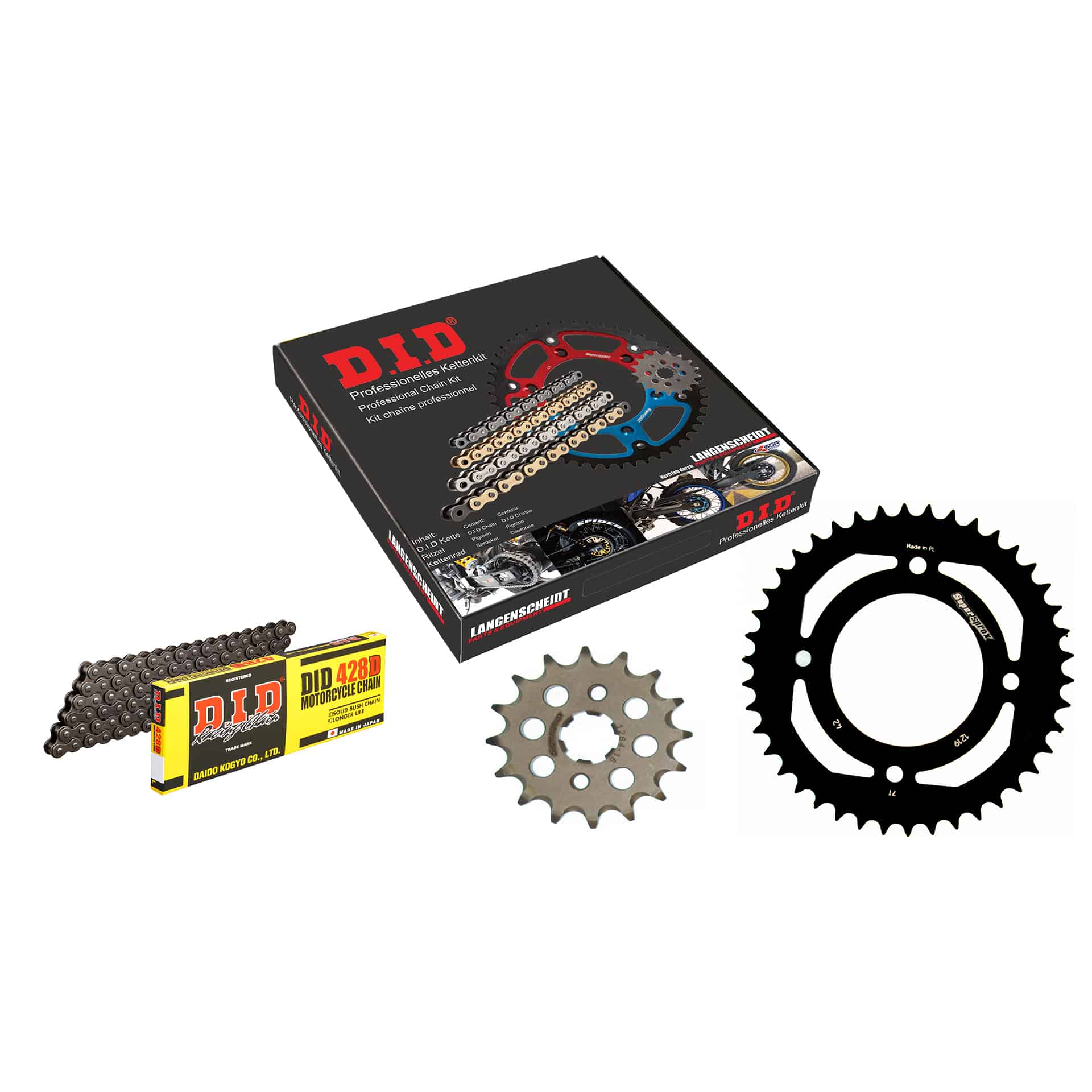 D.I.D. kit chaîne 428D clip 16/42/118 pour Honda CBF 125 2009-2015