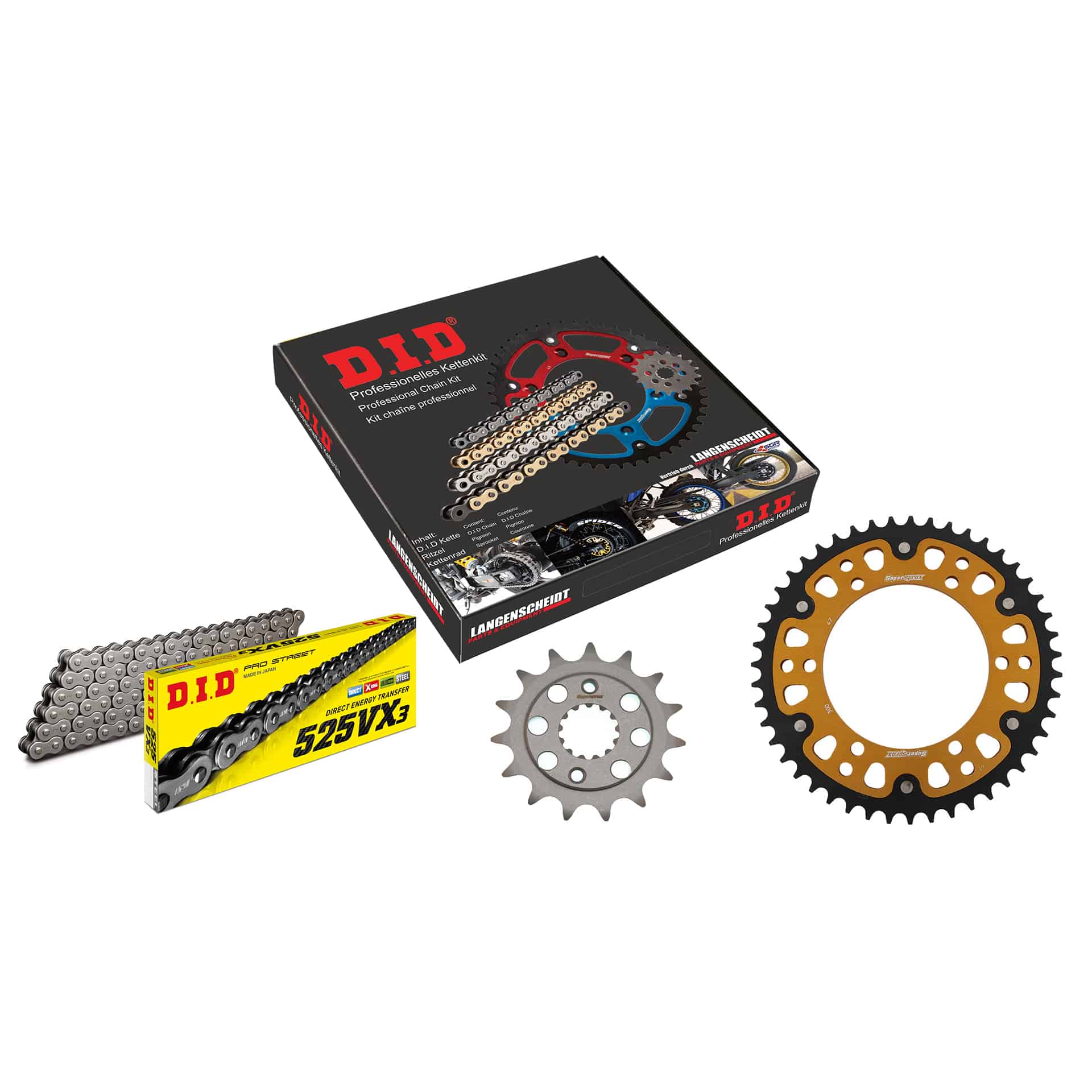 D.I.D. Supersprox Kettenkit Stealth 525VX3 Niet X 15/48/118 gold für XLV 650 T