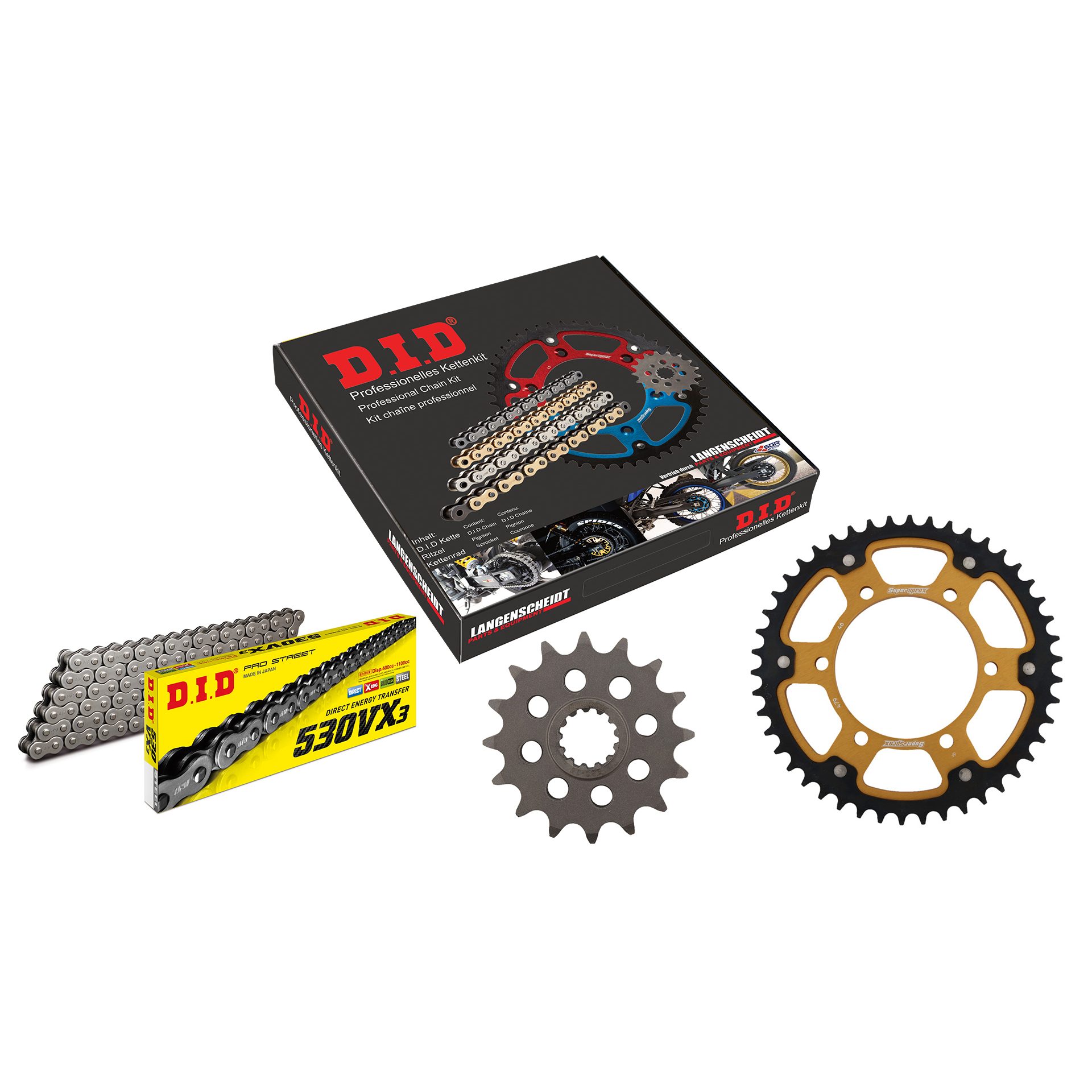 D.I.D. Supersprox Kettenkit Stealth 530VX3 Niet X 16/46/118 gold für Yamaha FZ