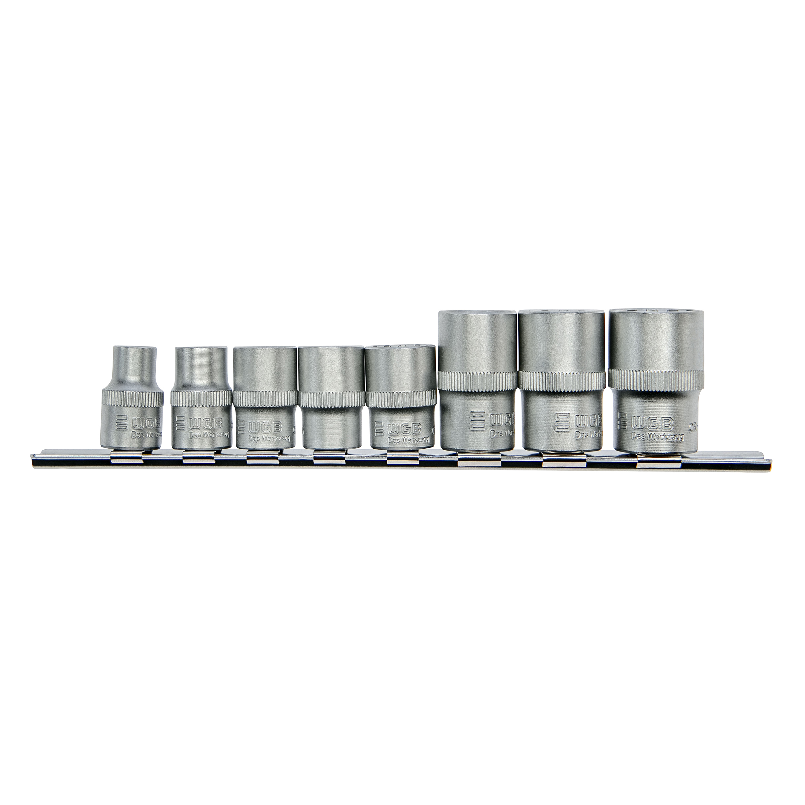 WGB 3/8+1/2 Spline socket wrench, 8-pcs on metal rail, C