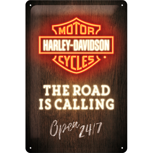 Nostalgic-Art Blechschild 20 x 30 "Harley-Davidson - Road is Calling Neon" - Motorradzubehör - Geschenkideen