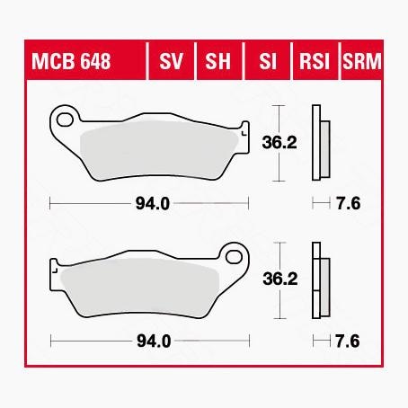 TRW Lucas Bremsbeläge Sintermetall Street MCB648SV 94x36,2x7,6mm - Motorradteile & Ersatzteile - Bremsen