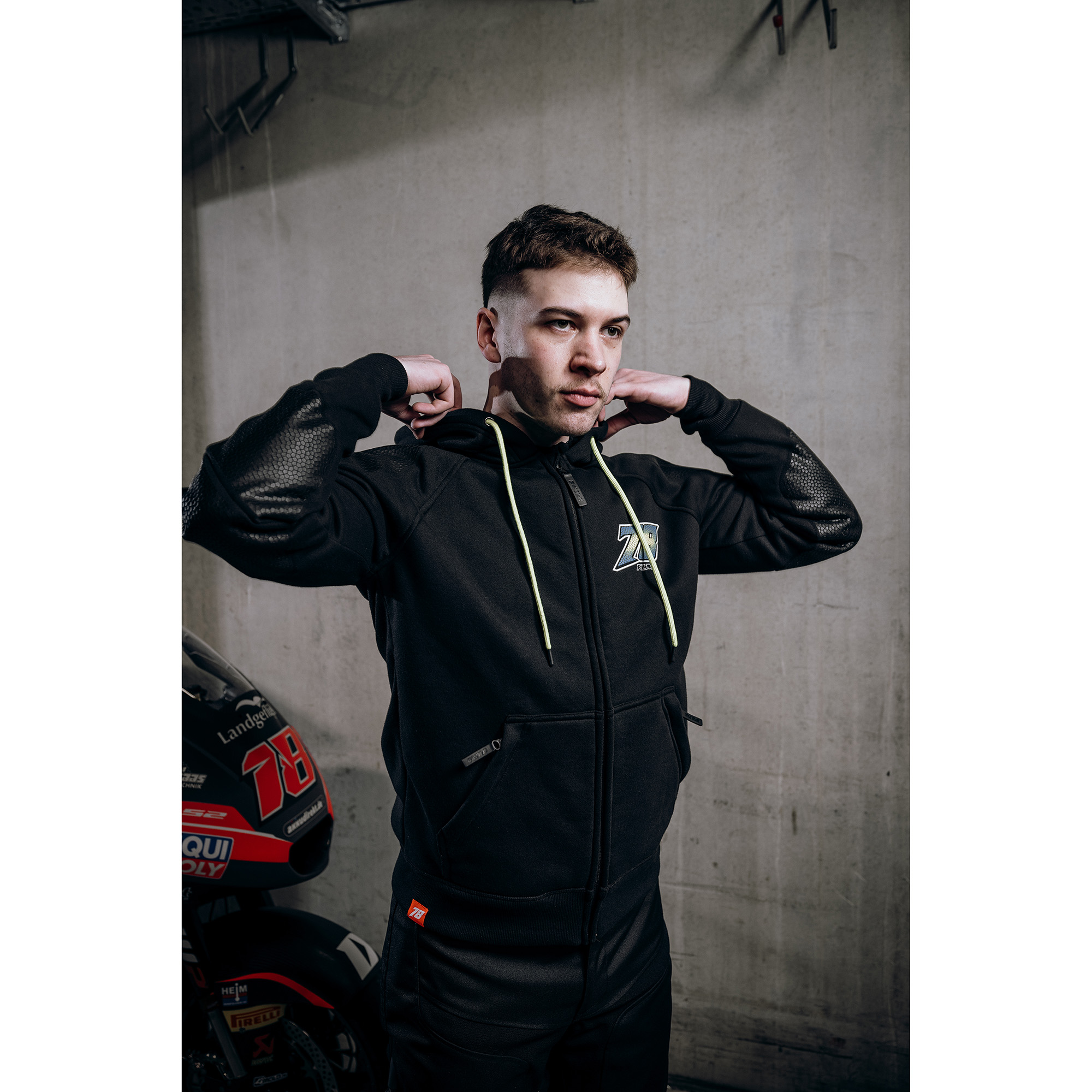 FLM-Drift Sport Hoodie mit Protektoren schwarz/grün XL-2016641999103011