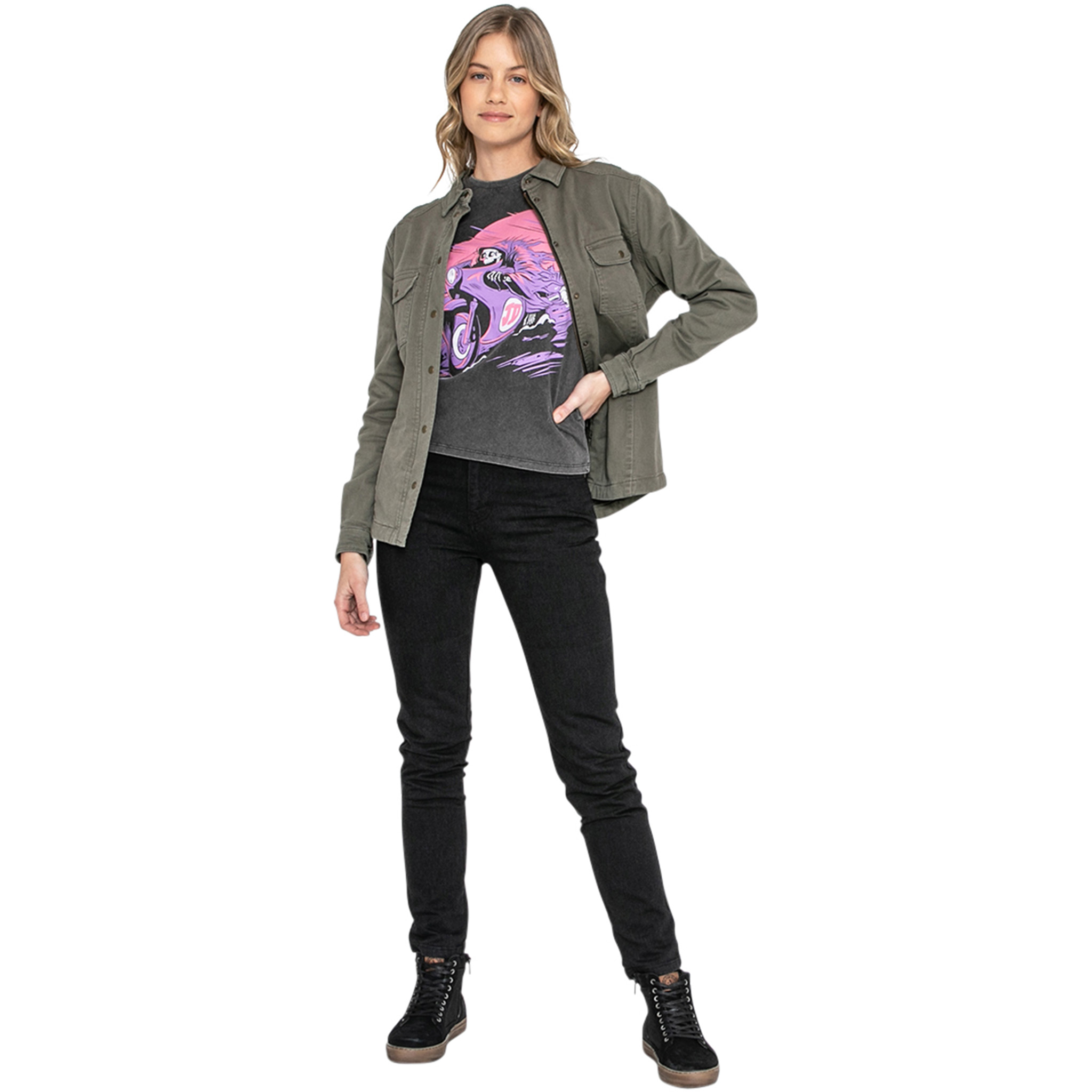 John Doe-Damen Motoshirt Hemd olive XS-2013821999026107