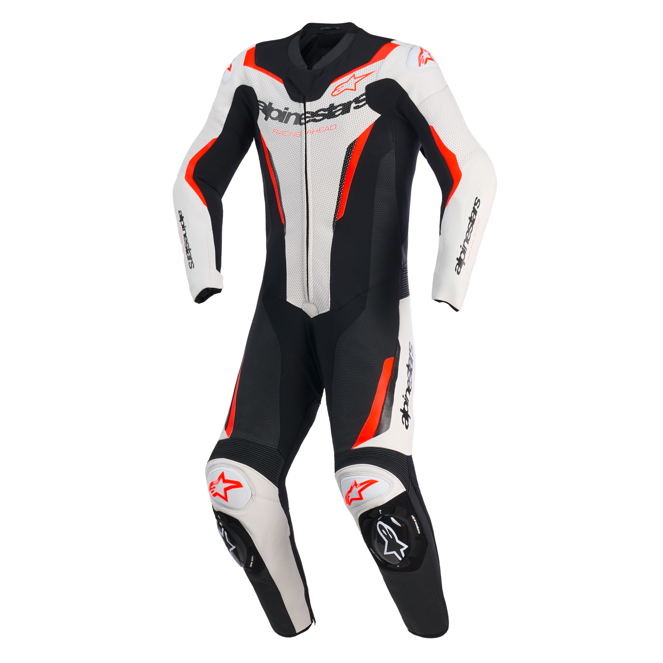 Alpinestars-GP Force V2 Lederkombi 1-tlg. weiß/schwarz/fluo rot 54-0001710999130308