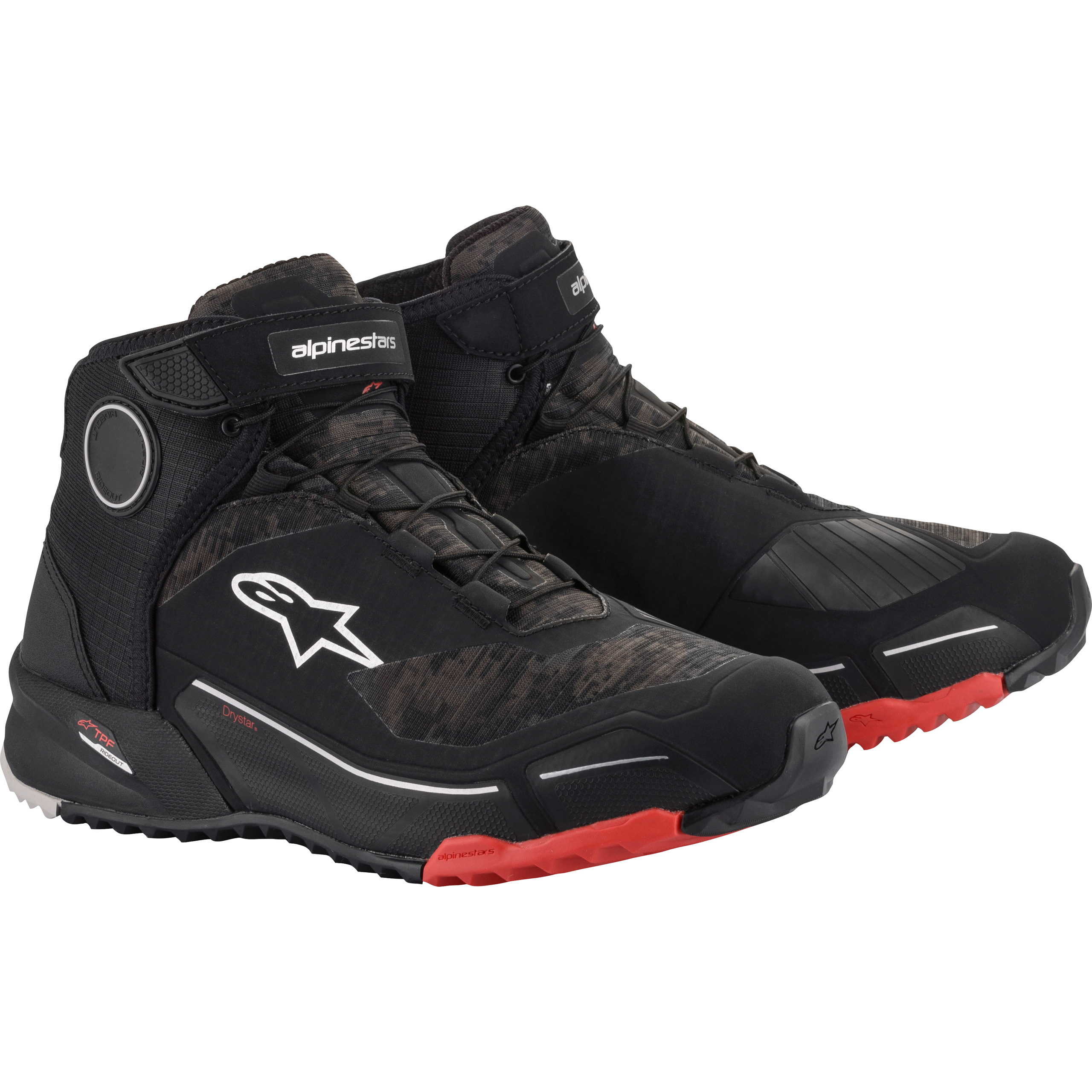 Zapatillas de moto Alpinestars CR-X Drystar, negro/rojo camuflaje, talla 9