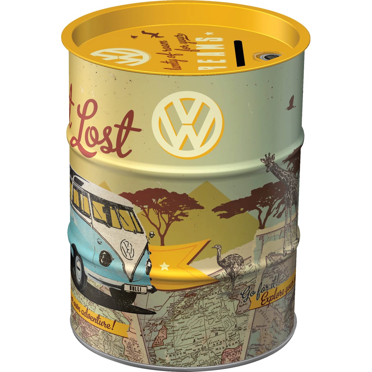 Nostalgic-Art-Spardose Ölfass "VW Bulli - Let's Get Lost"-5740971222010080