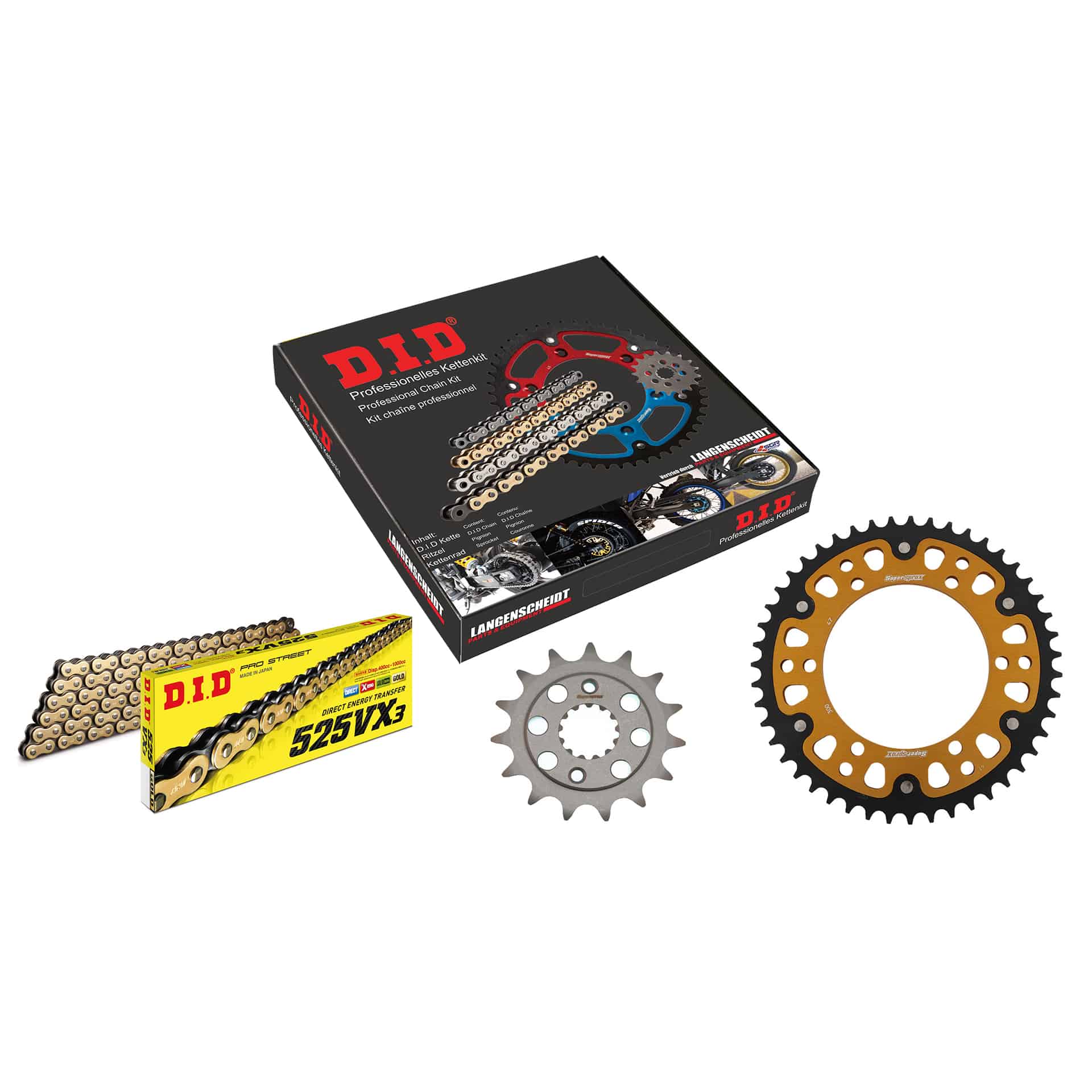 D.I.D. Supersprox chain kit Stealth 525VX3(G&B) rivet X 15/48/118 gold for XLV