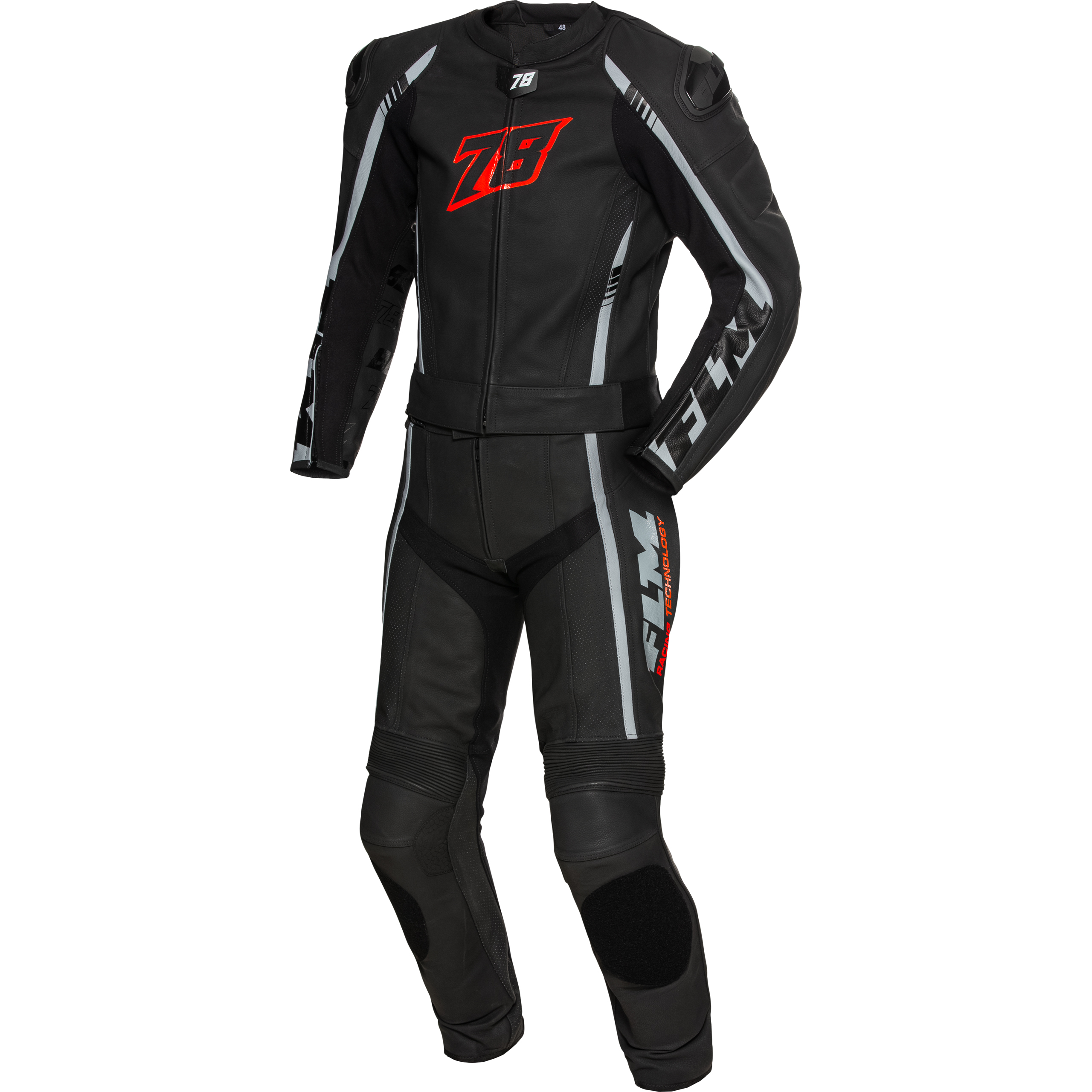 FLM Sports Lederkombi Assen 2-tlg. schwarz/rot 50 - Motorradbekleidung - Motorradbekleidung Herren