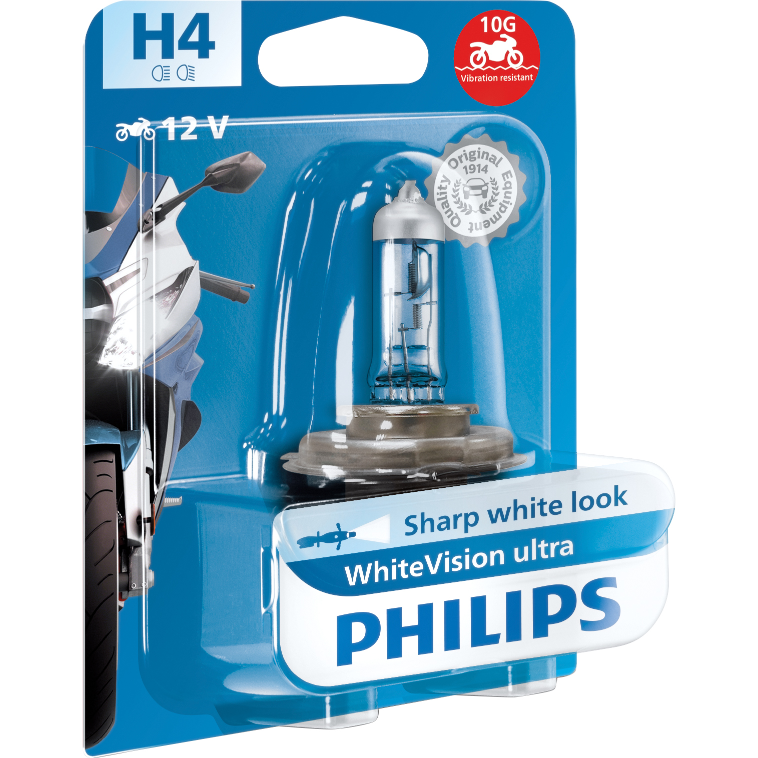 Philips-H4 Glühbirne WhiteVision ultra moto +60% 12V 60/55W P43T-5751511000000690