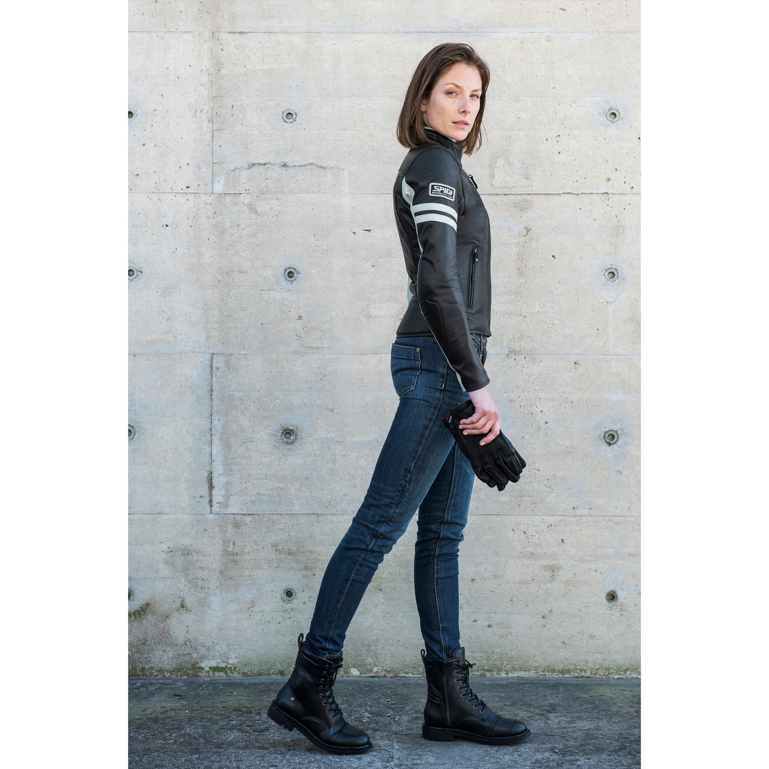 SPIDI-Vintage Damen Lederjacke schwarz/weiß-1006251999004