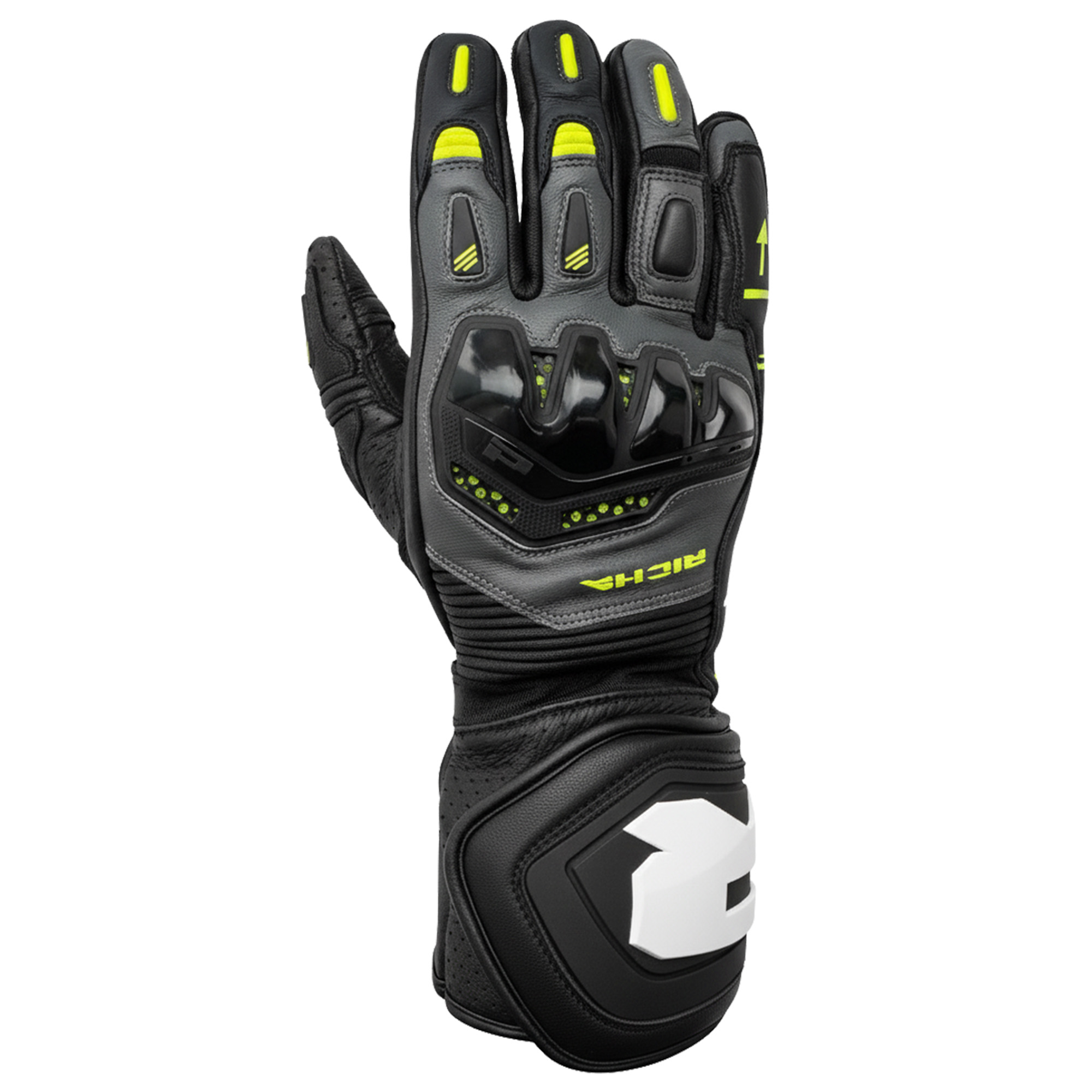 Richa-Stradale Lederhandschuh grau/fluo gelb-0001834006142