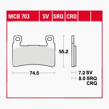 TRW Lucas Bremsbeläge organisch MCB703 74,5x55,2x7,2mm - Motorradteile & Ersatzteile - Bremsen