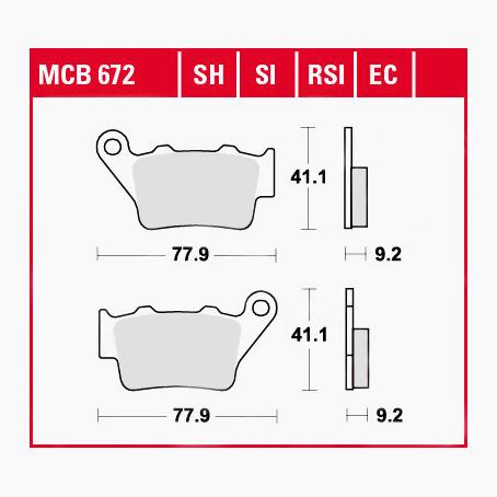 TRW Lucas brake pads sintered metal street MCB672SH 77.9x41.1x9.2mm