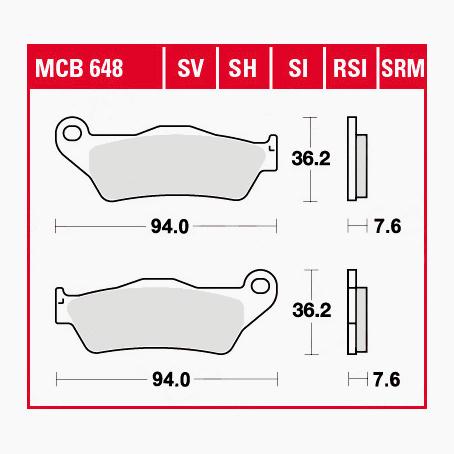 TRW Lucas-Bremsbeläge organisch ECO MCB648EC 94x36,2x7,6mm-5707321267005260