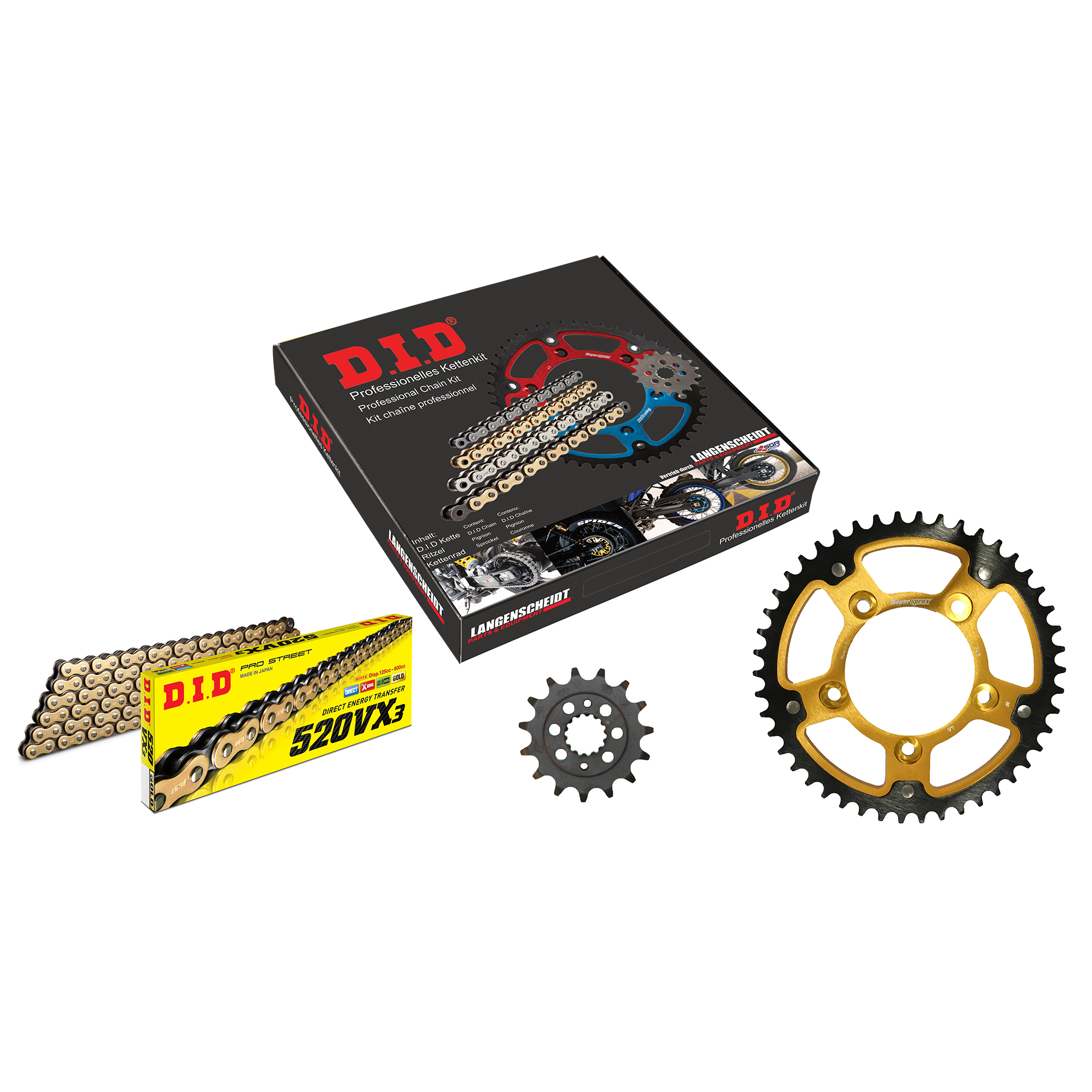 D.I.D. Supersprox chain kit Stealth 520VX3(G&B) rivet X 15/46/104 gold for Duca