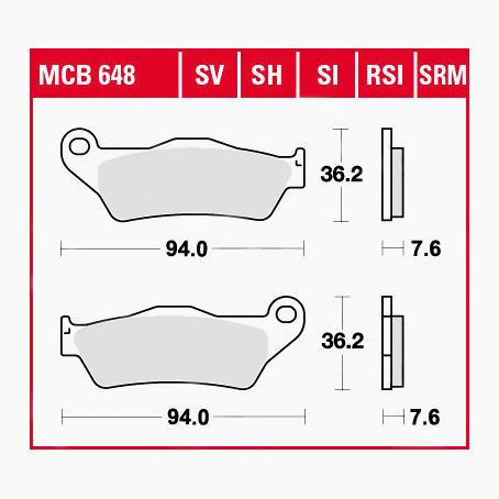 TRW Lucas Bremsbeläge Sintermetall Scooter MCB648SRM 94x36,2x7,6mm - Motorradteile & Ersatzteile - Bremsen
