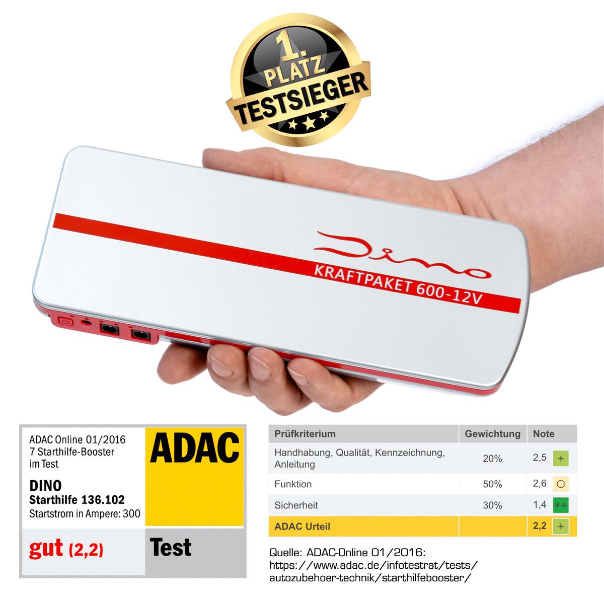 Dino KRAFTPAKET-Starthilfegerät/Powerbank 5in1, 12V, 18Ah, 600A, 66,6Wh-5711271187001002