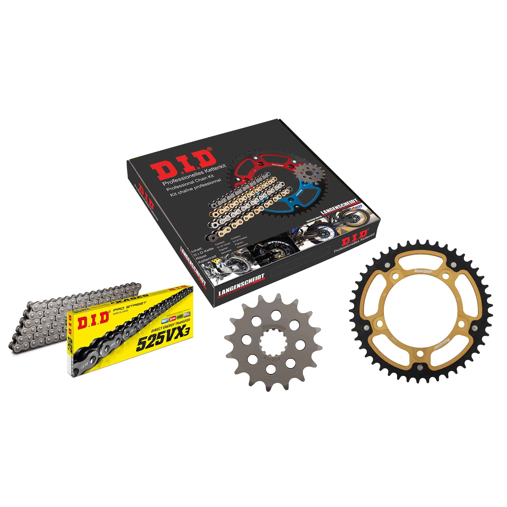 D.I.D. Supersprox Kettenkit Stealth 525VX3 Niet X 16/45/110 gold für GSX-R
