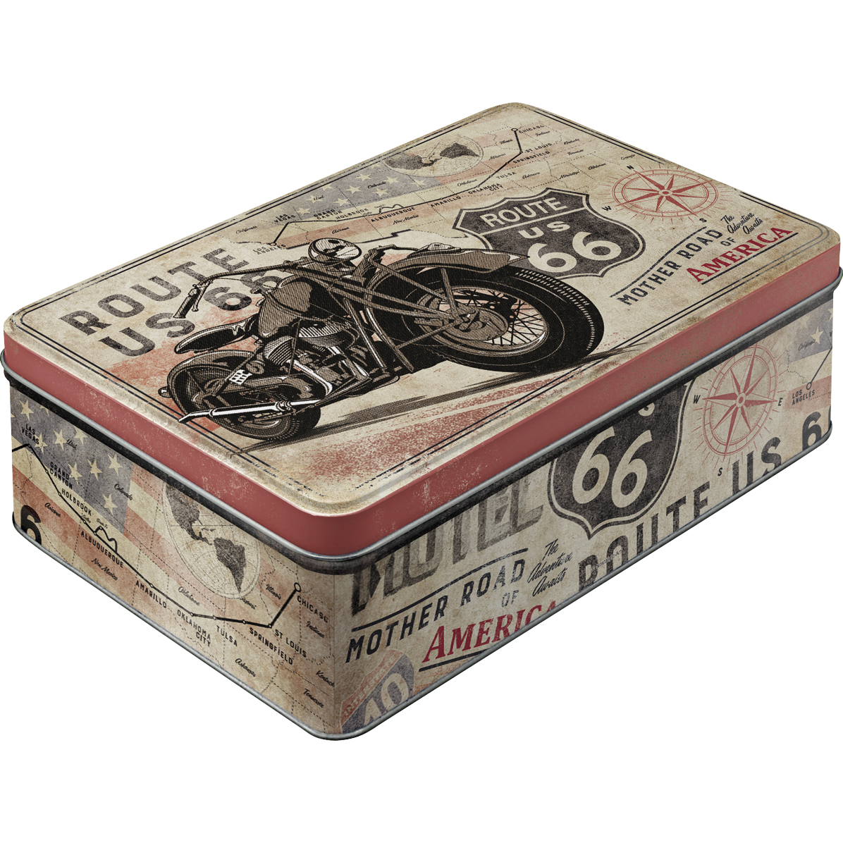 Nostalgic-Art Vorratsdose Flach Route 66 Bike Map - Motorradzubehör - Geschenkideen