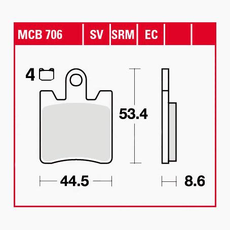 TRW Lucas Bremsbeläge organisch ECO MCB706EC 44,5x53,4x8,6mm - Motorradteile & Ersatzteile - Bremsen