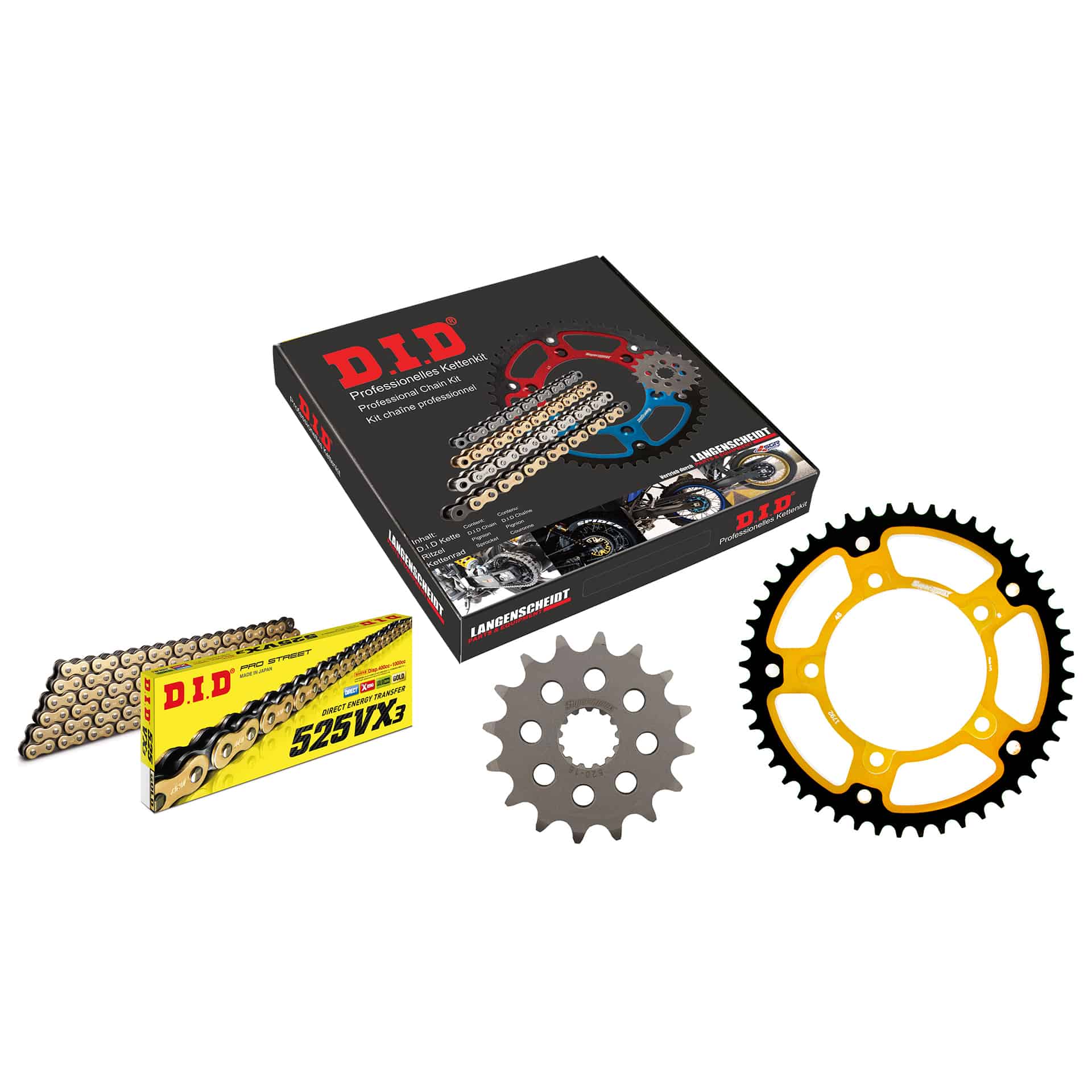 D.I.D. Supersprox Kettenkit Stealth 525VX3(G&B) Niet X 16/48/114 gold für GSR - Motorradteile & Ersatzteile - Kraftübertragung