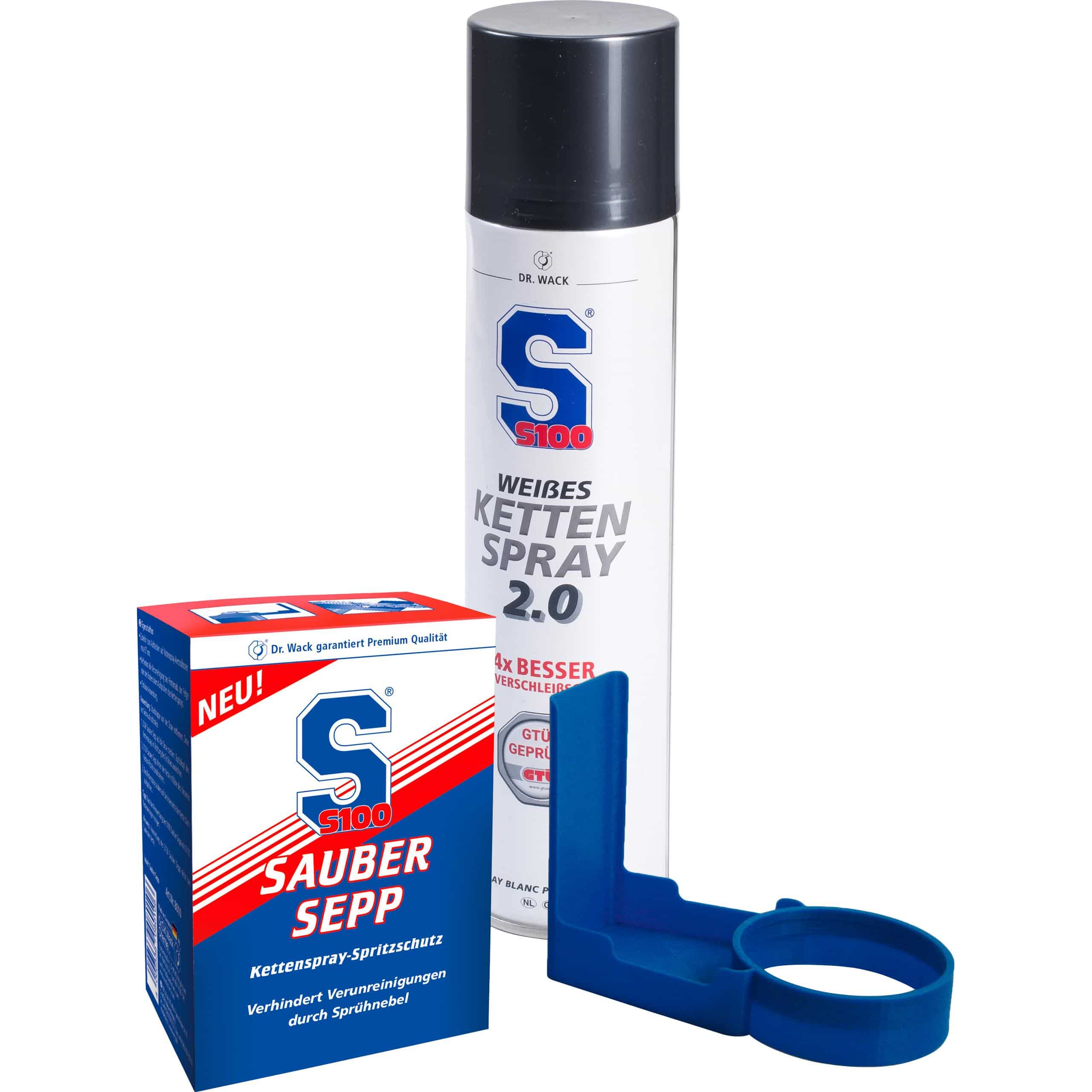 S100-Sauber Sepp Kettenspray-Spritzschutz+Weisses Kettenspray 2.0-5732721145000000