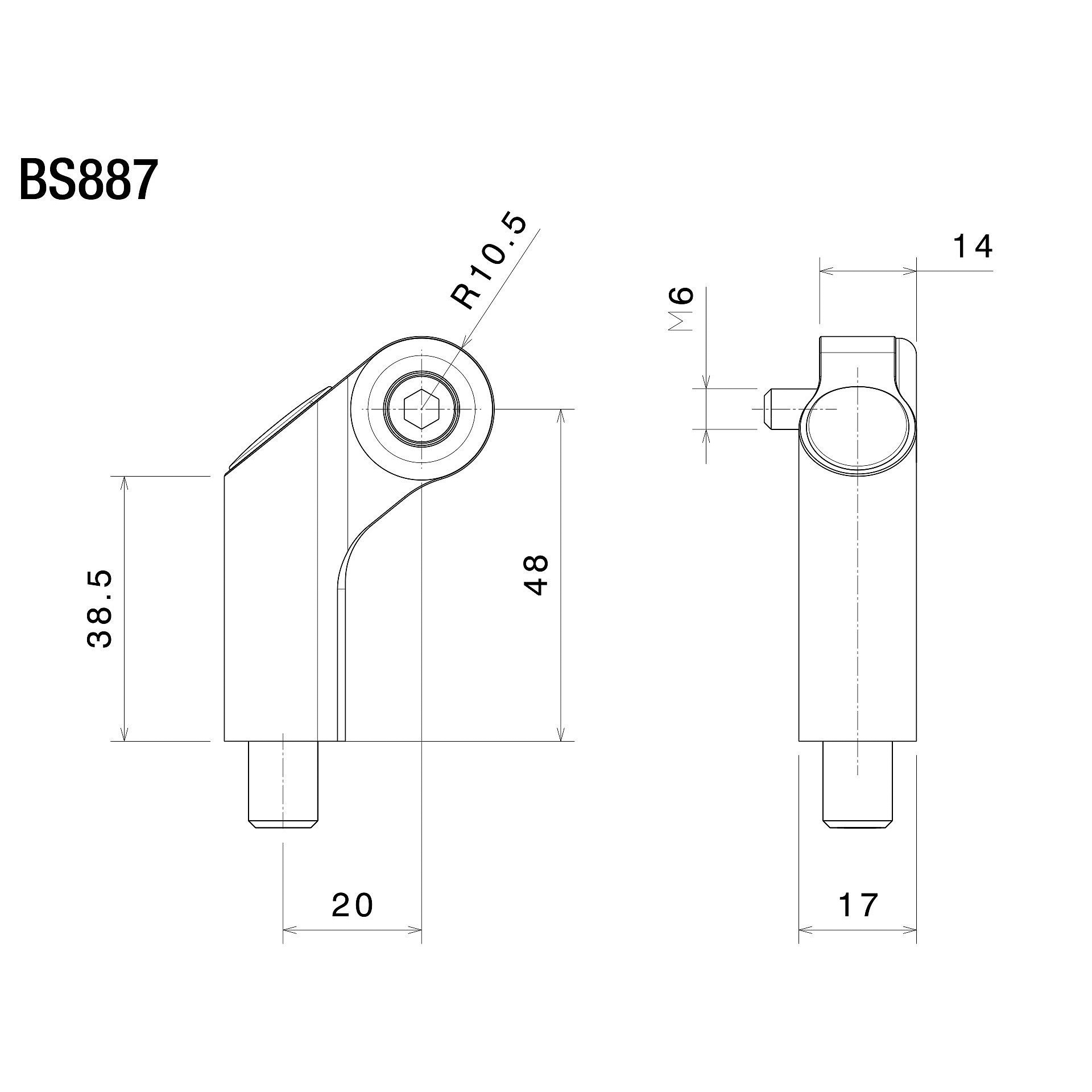Rizoma-Lenkerspiegelaufnahme BS887B M10/M8 57,5mm schwarz-5027251174000701