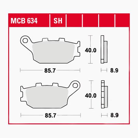 TRW Lucas Bremsbeläge Sintermetall Street MCB634SH 85,7x40x8,9mm - Motorradteile & Ersatzteile - Bremsen