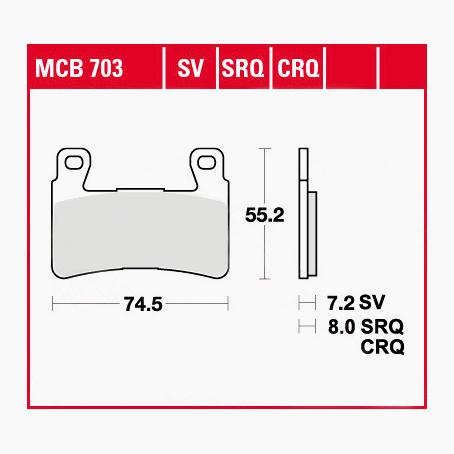 TRW Lucas Bremsbeläge Sintermetall Street MCB703SV 74,5x55,2x7,2mm - Motorradteile & Ersatzteile - Bremsen