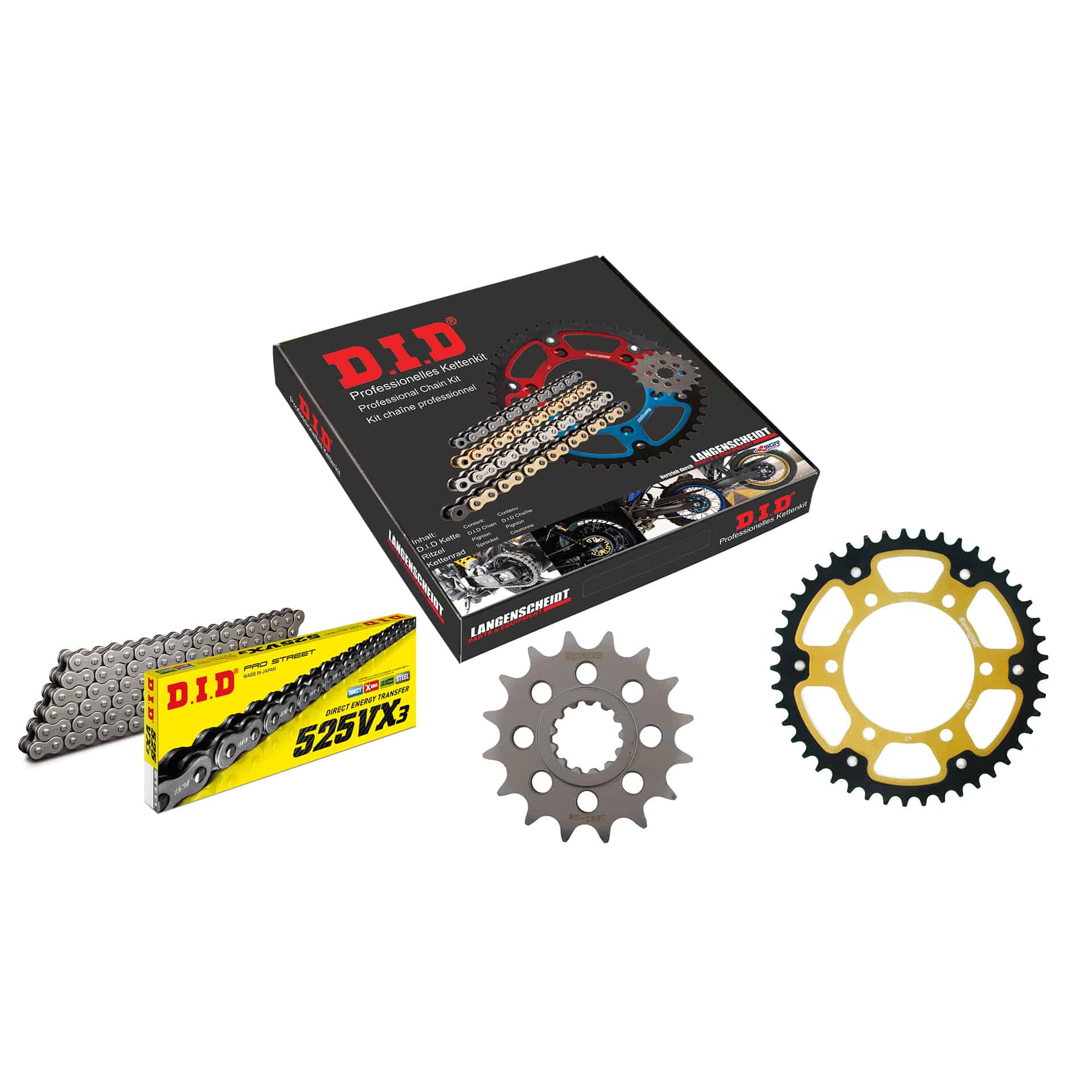 D.I.D. Supersprox kit chaîne Stealth 525VX3 rivet X 16/45/110 or pour Yamaha MT