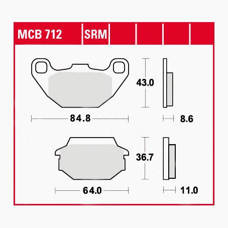 TRW Lucas Bremsbeläge Sintermetall Scooter MCB712SRM 84,8x43x8,6/64x36 - Motorradteile & Ersatzteile - Bremsen