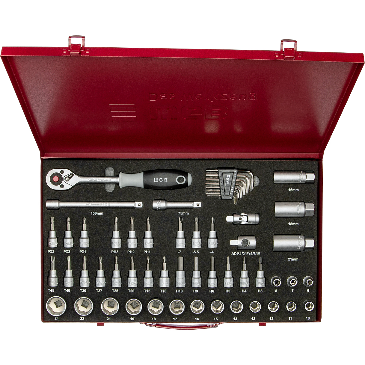 WGB-10mm (3/8") Steckschlüssel-Garnitur 55 teilig-5709431158001310