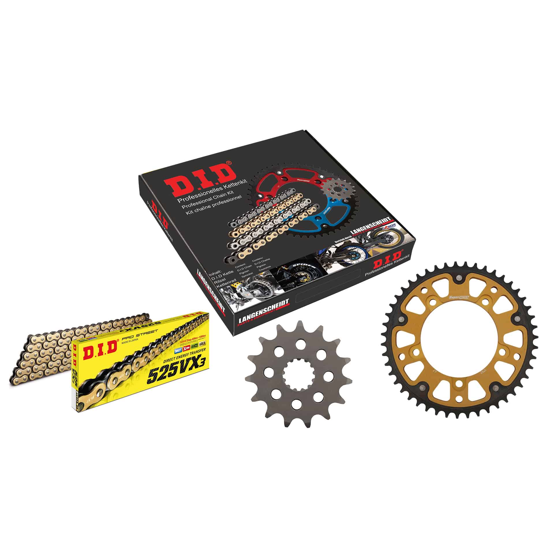 D.I.D. Supersprox Kettenkit Stealth 525VX3(G&B) Clip X 15/47/116 gold für Suzu