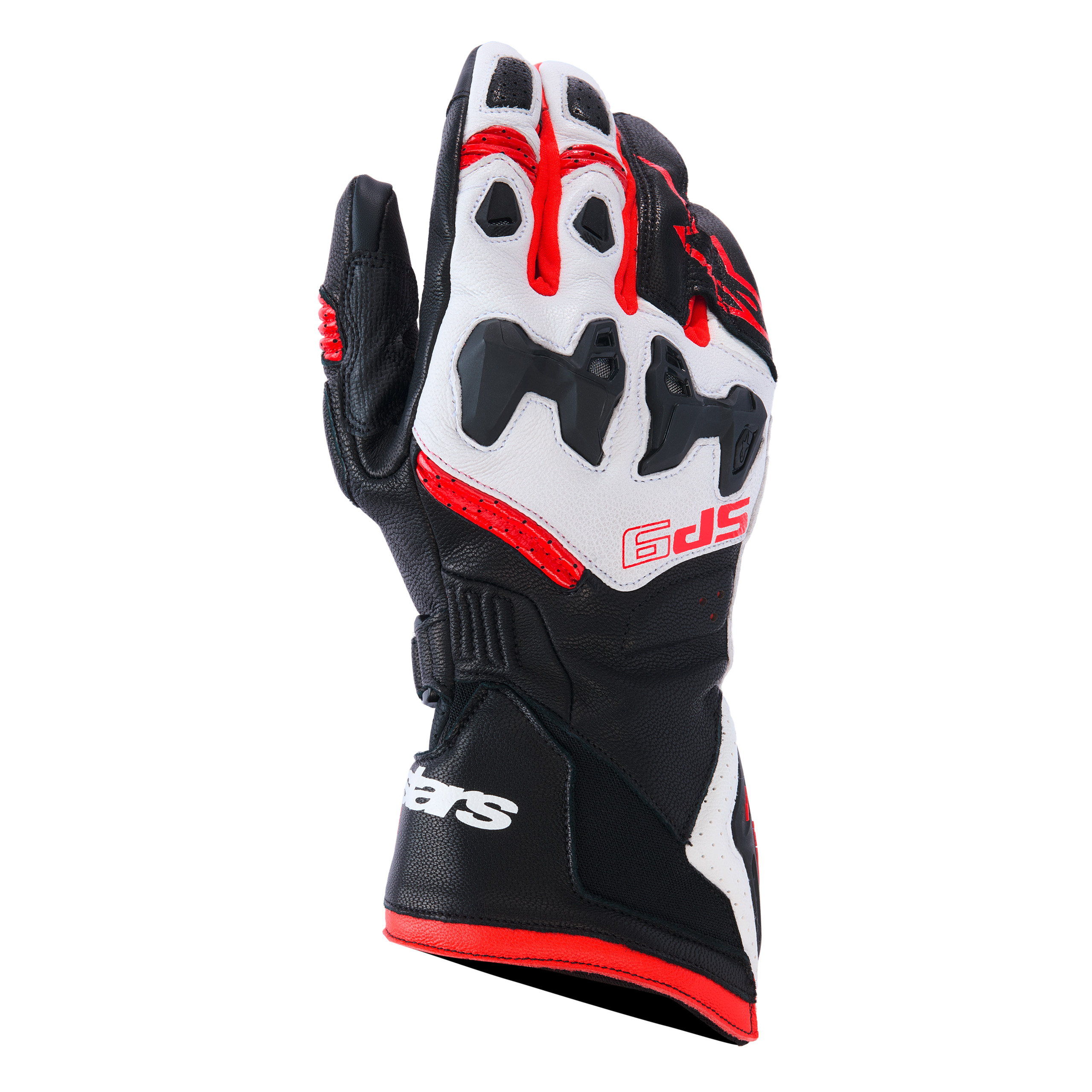 Alpinestars-SP-9 Sporthandschuh lang schwarz/weiß/leuchtrot L-0001715006137010