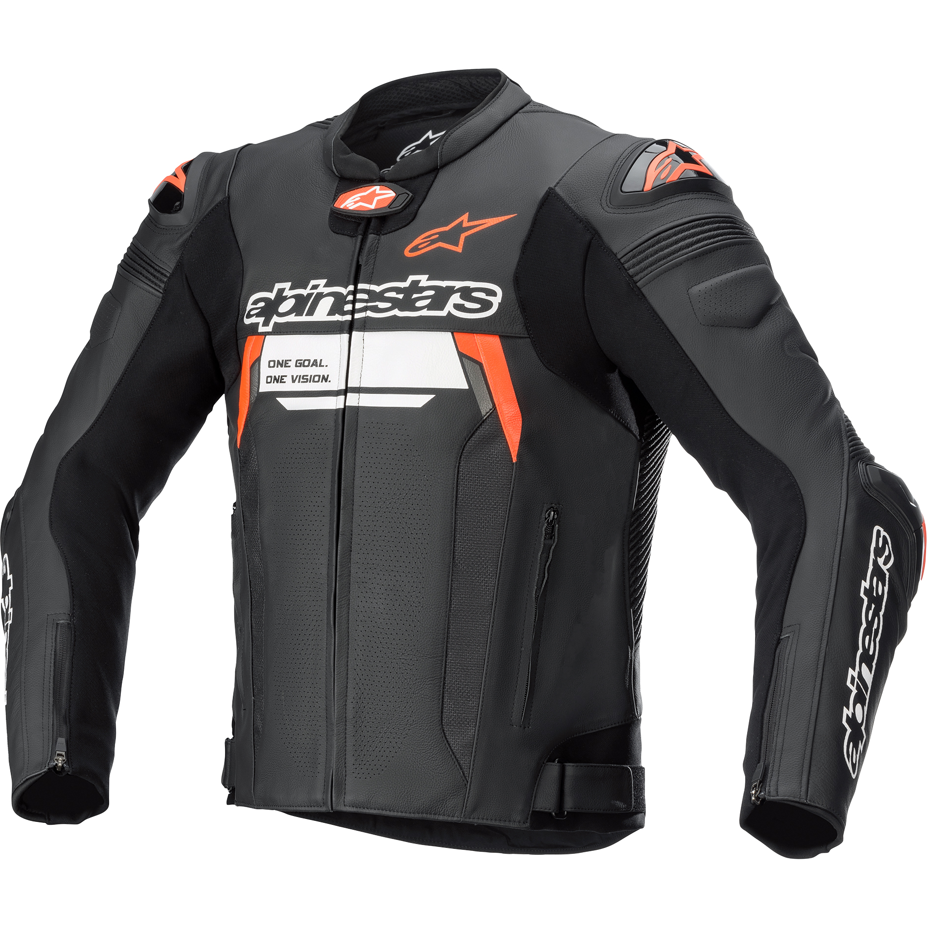 Alpinestars Missile V2 Ignition Lederkombijacke schwarz/weiß/fluorot 58 - Motorradbekleidung - Motorradjacken - Farbe: Rot