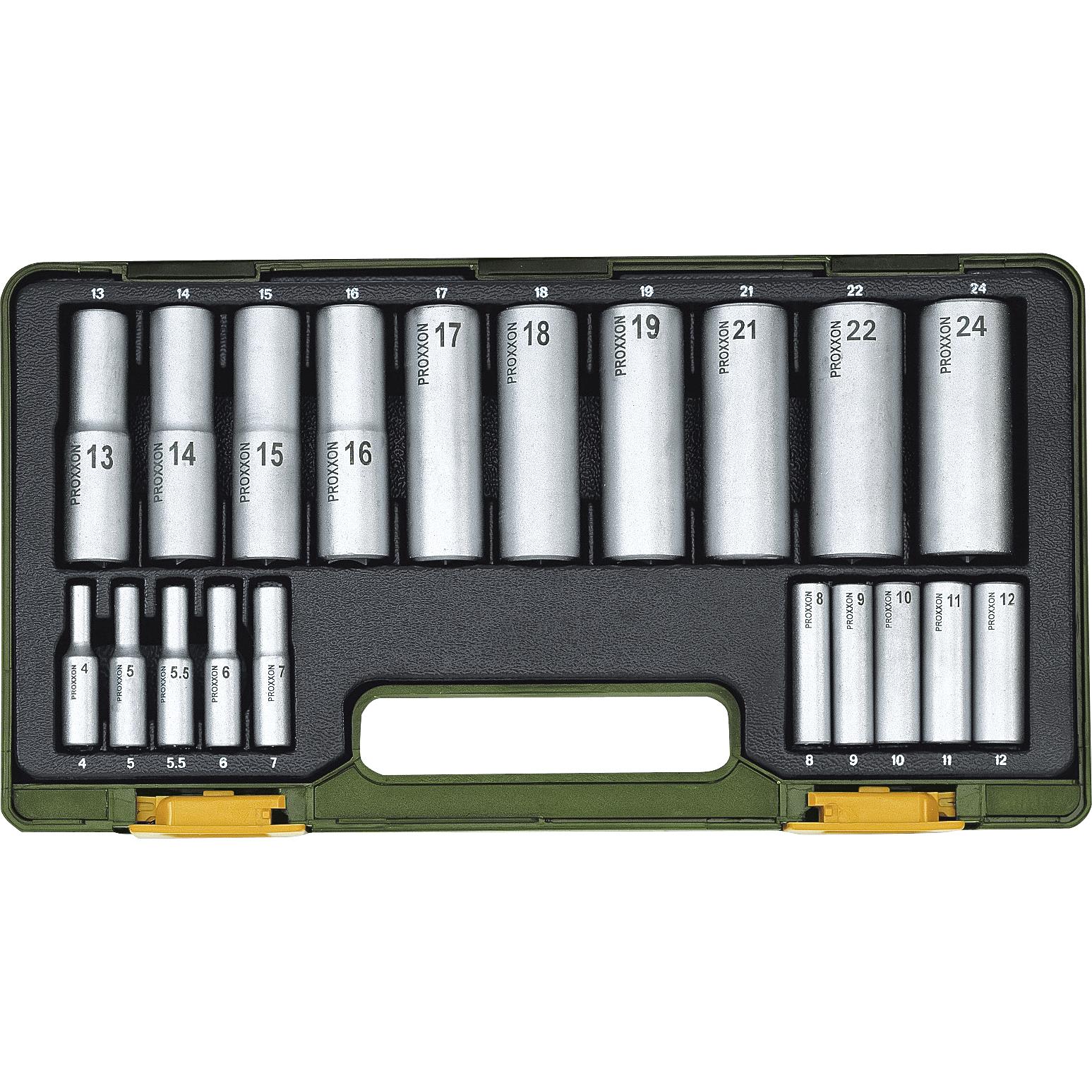 Proxxon 12,5mm+6,3mm (1/2"+1/4") Tiefbett-Steckschlüsselsatz 20-tlg - Motorradzubehör - Werkzeuge
