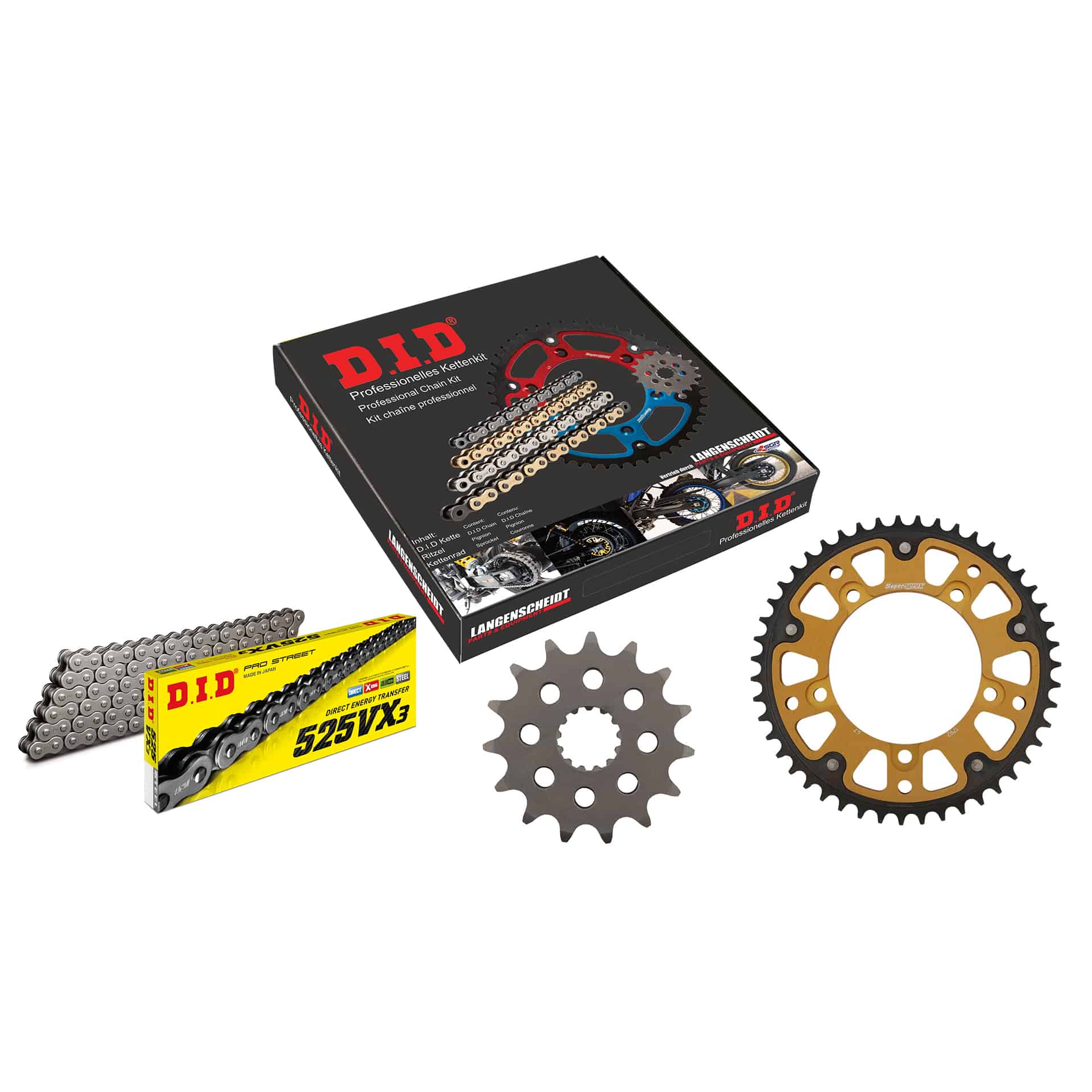 D.I.D. Supersprox Kettenkit Stealth 525VX3 Niet X 15/47/116 gold für Suzuki DL