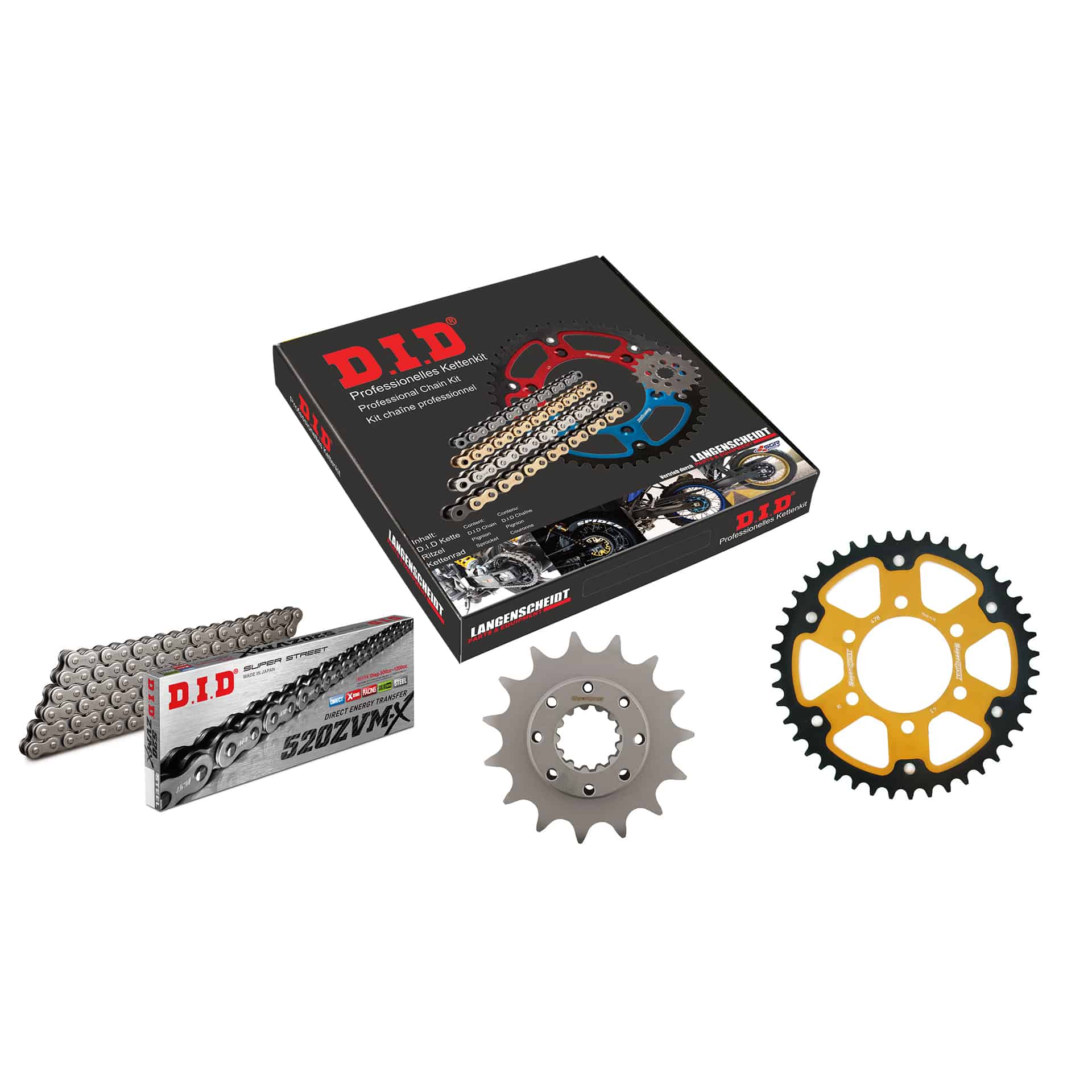 D.I.D. Supersprox kit de cadena Stealth 520ZVM-X remache X 15/43/112 oro para Kawasaki