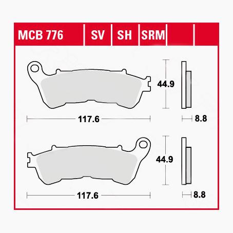 TRW Lucas Bremsbeläge organisch MCB776 117,6x44,9x8,8mm - Motorradteile & Ersatzteile - Bremsen
