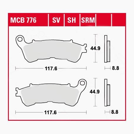 TRW Lucas Bremsbeläge organisch MCB776 117,6x44,9x8,8mm - Motorradteile & Ersatzteile - Bremsen