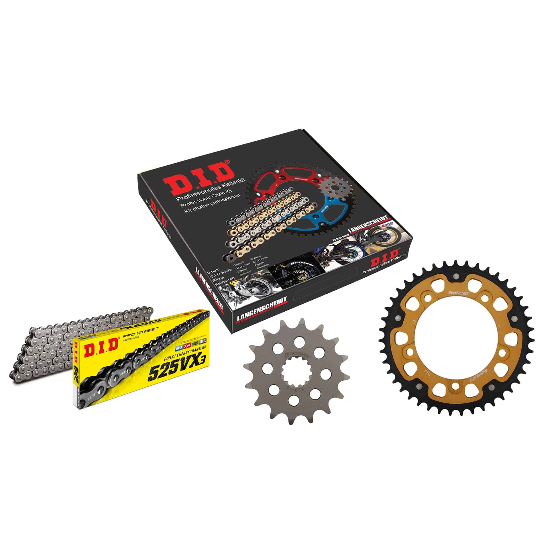 D.I.D. Supersprox Kettenkit Stealth 525VX3 Niet X 16/43/116 gold für Suzuki GS