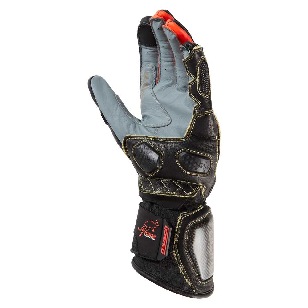 Reusch-Race Rider Lederhandschuh lang schwarz/grau/leuchtrot-0001015006106